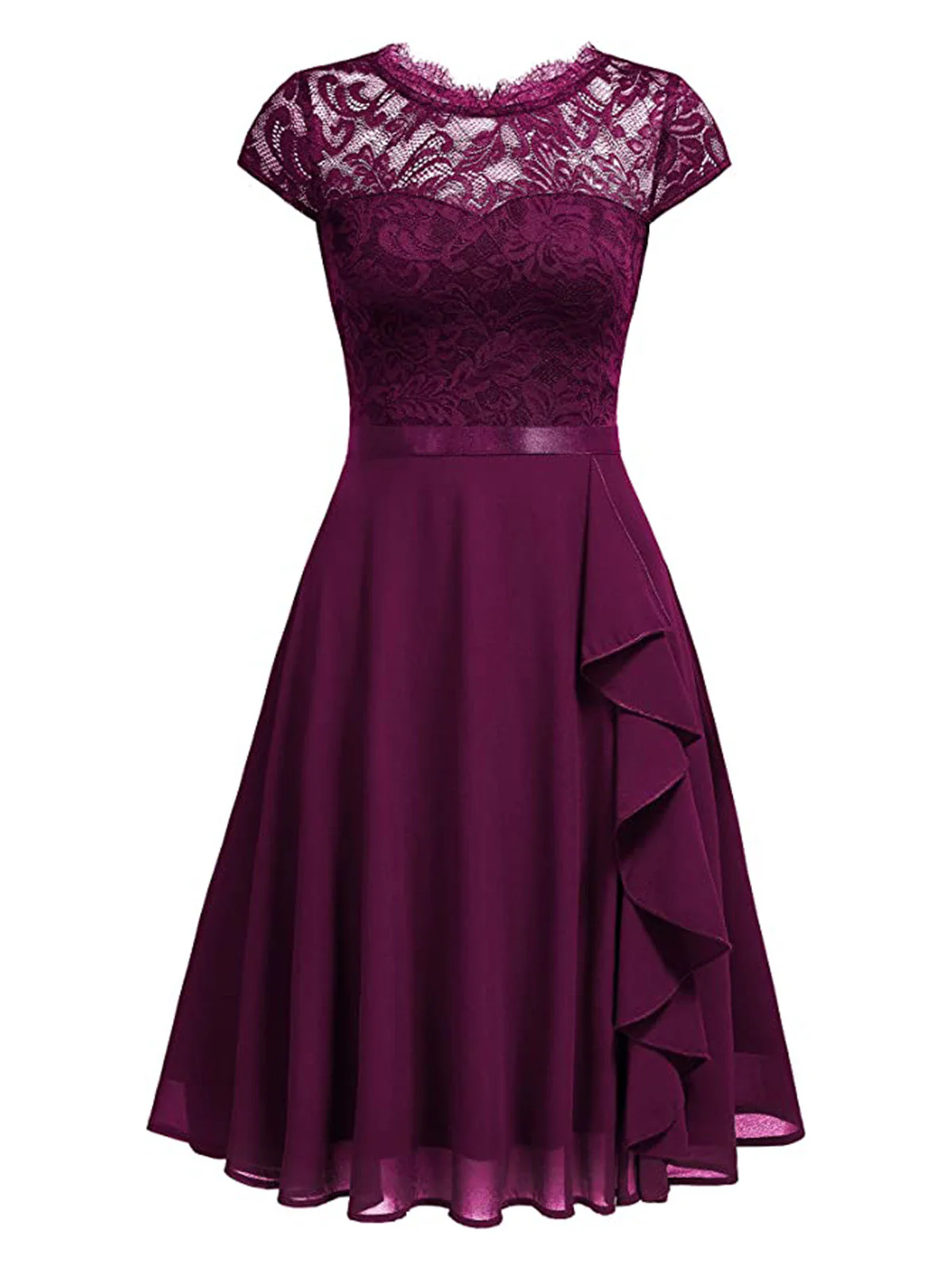 1950er Solides Spitzen Rundhals Patchwork Kleid - Image 3