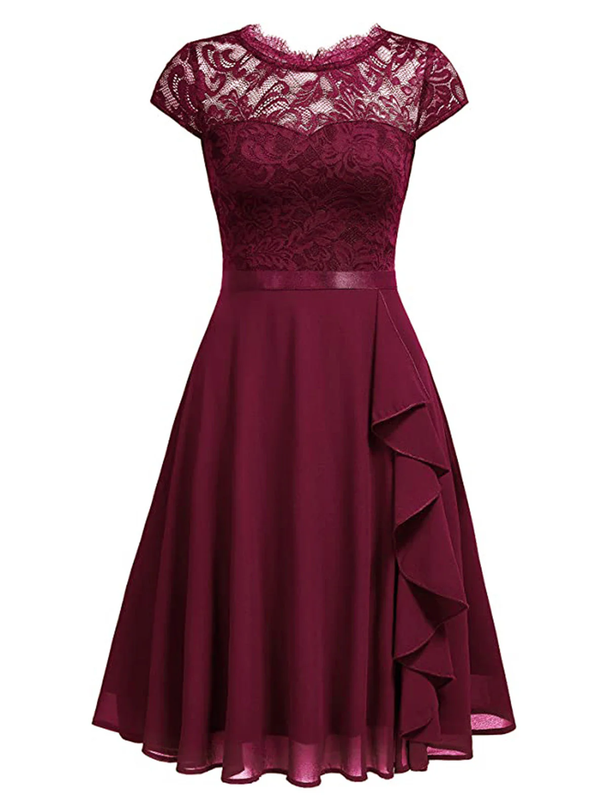 1950er Solides Spitzen Rundhals Patchwork Kleid - Image 4