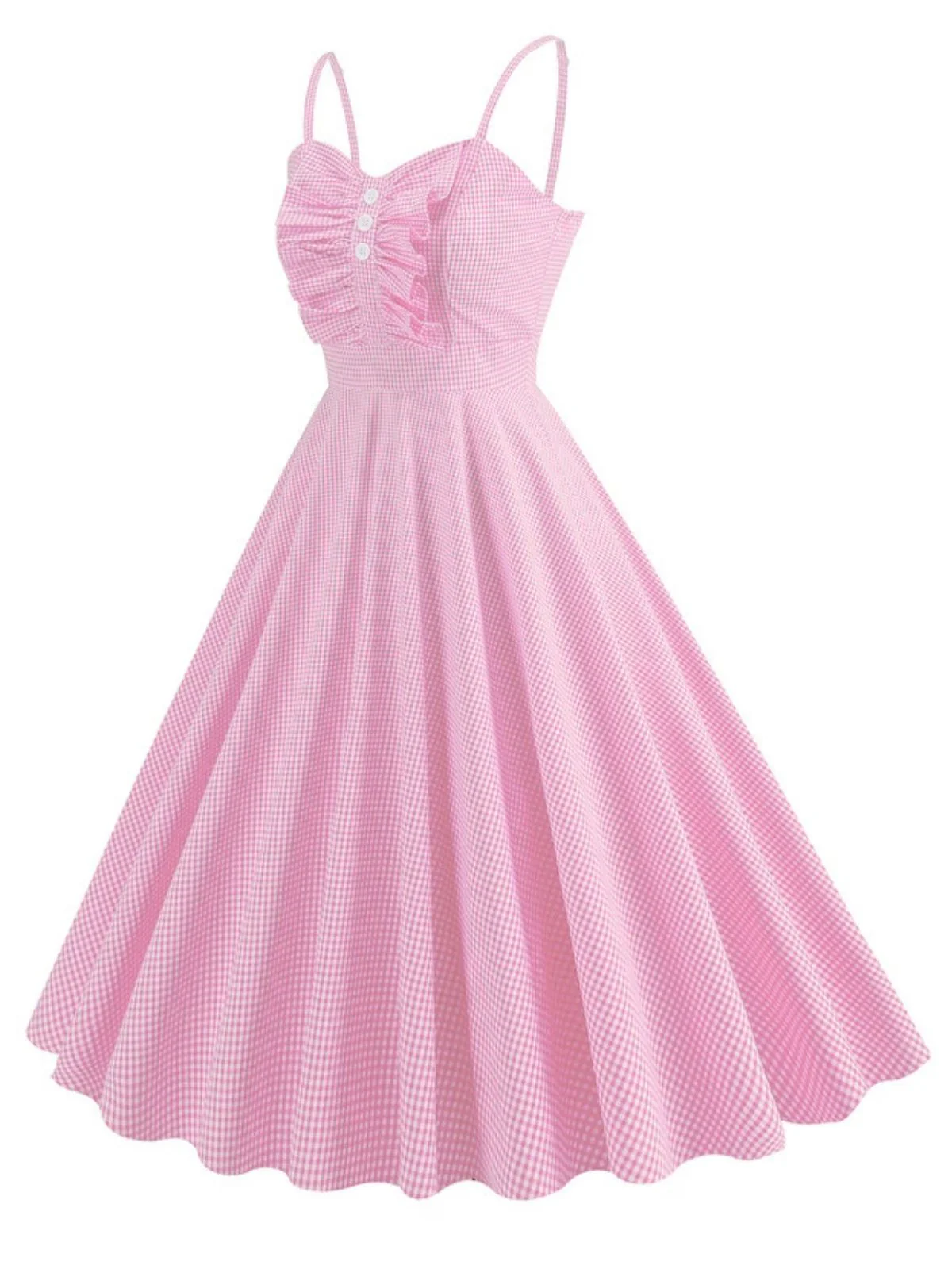 1950er Spaghetti Träger Plaids Tasten Swing Kleid - Image 5