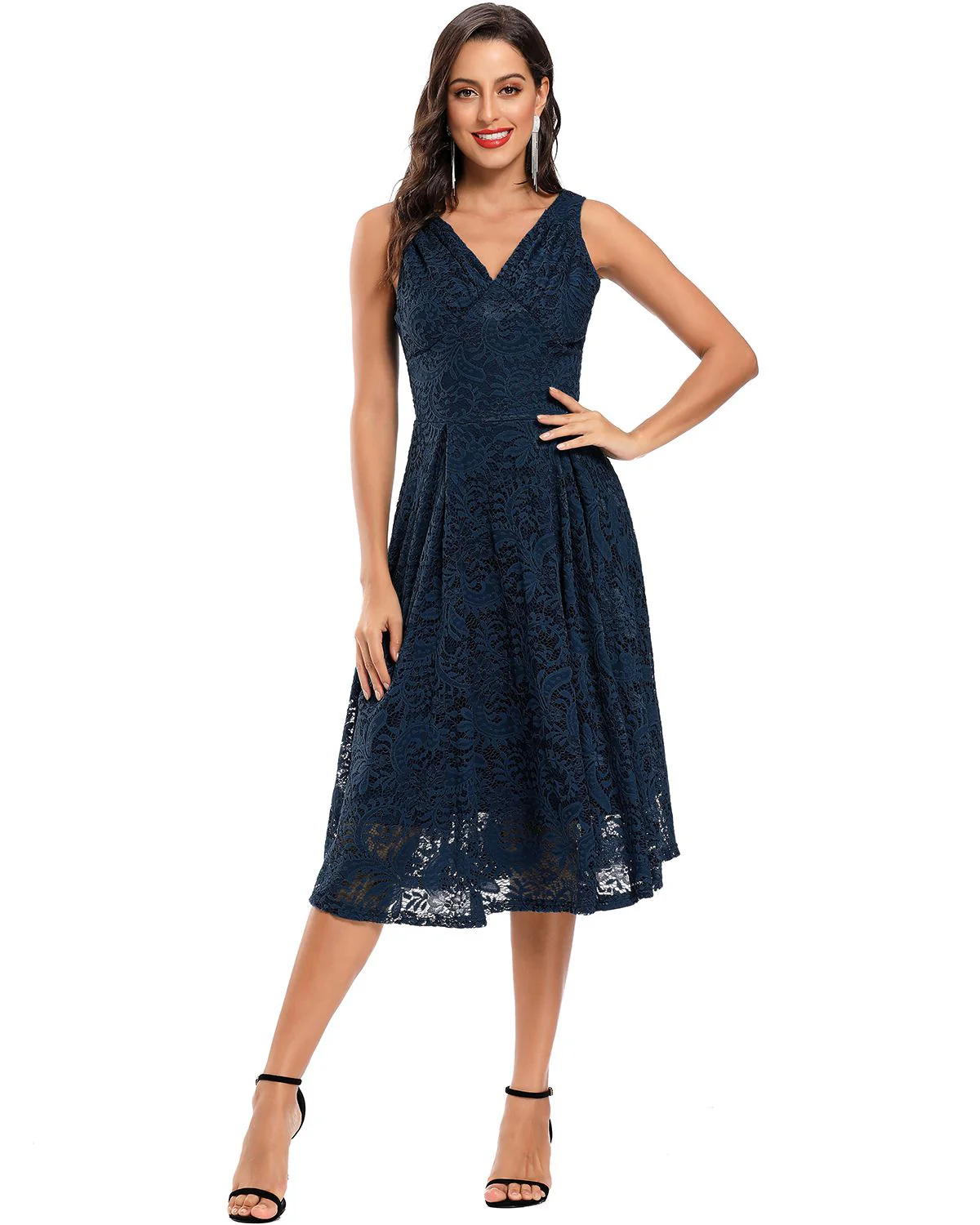Rosa 1950ER SPITZE BLUMEN SWING KLEID - Image 10