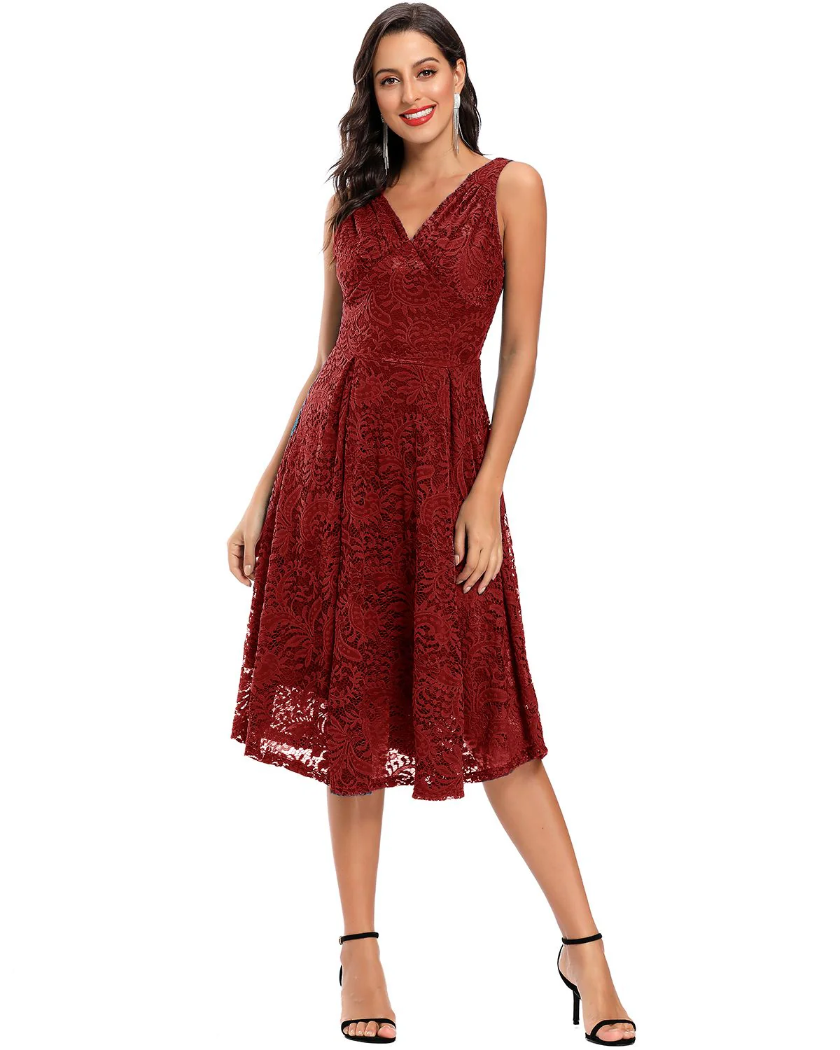 Rosa 1950ER SPITZE BLUMEN SWING KLEID - Image 16