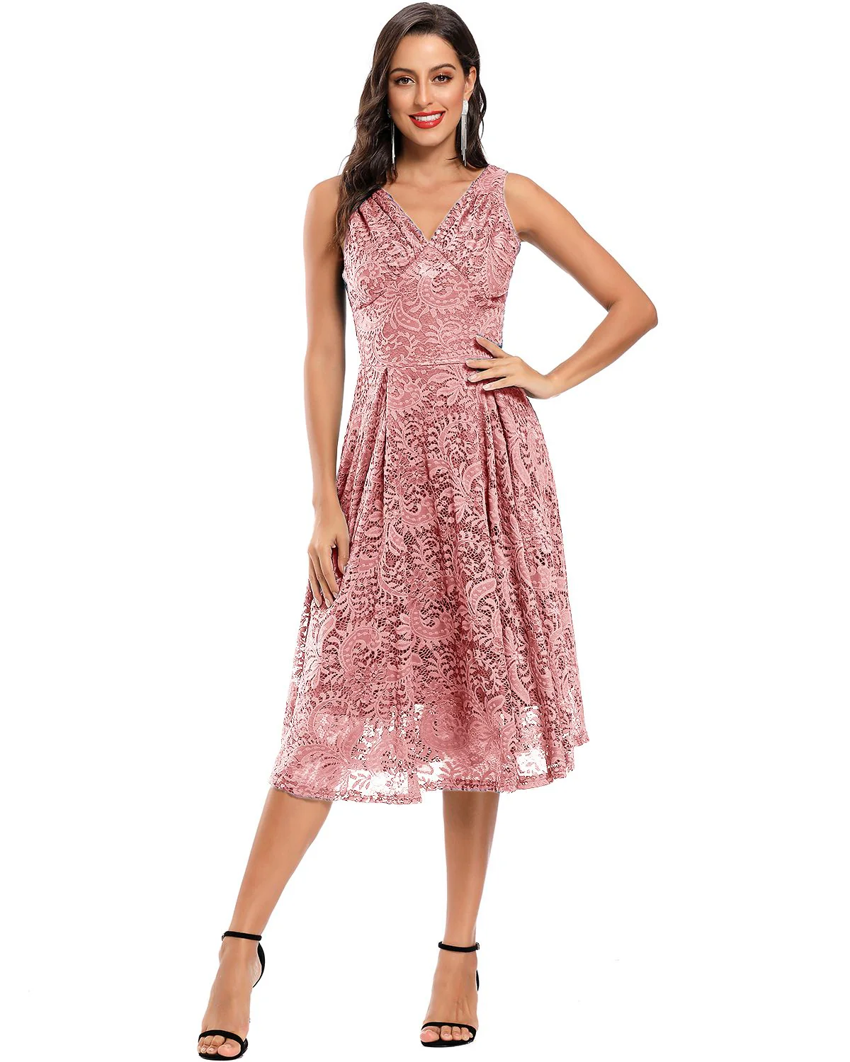 Rosa 1950ER SPITZE BLUMEN SWING KLEID - Image 4
