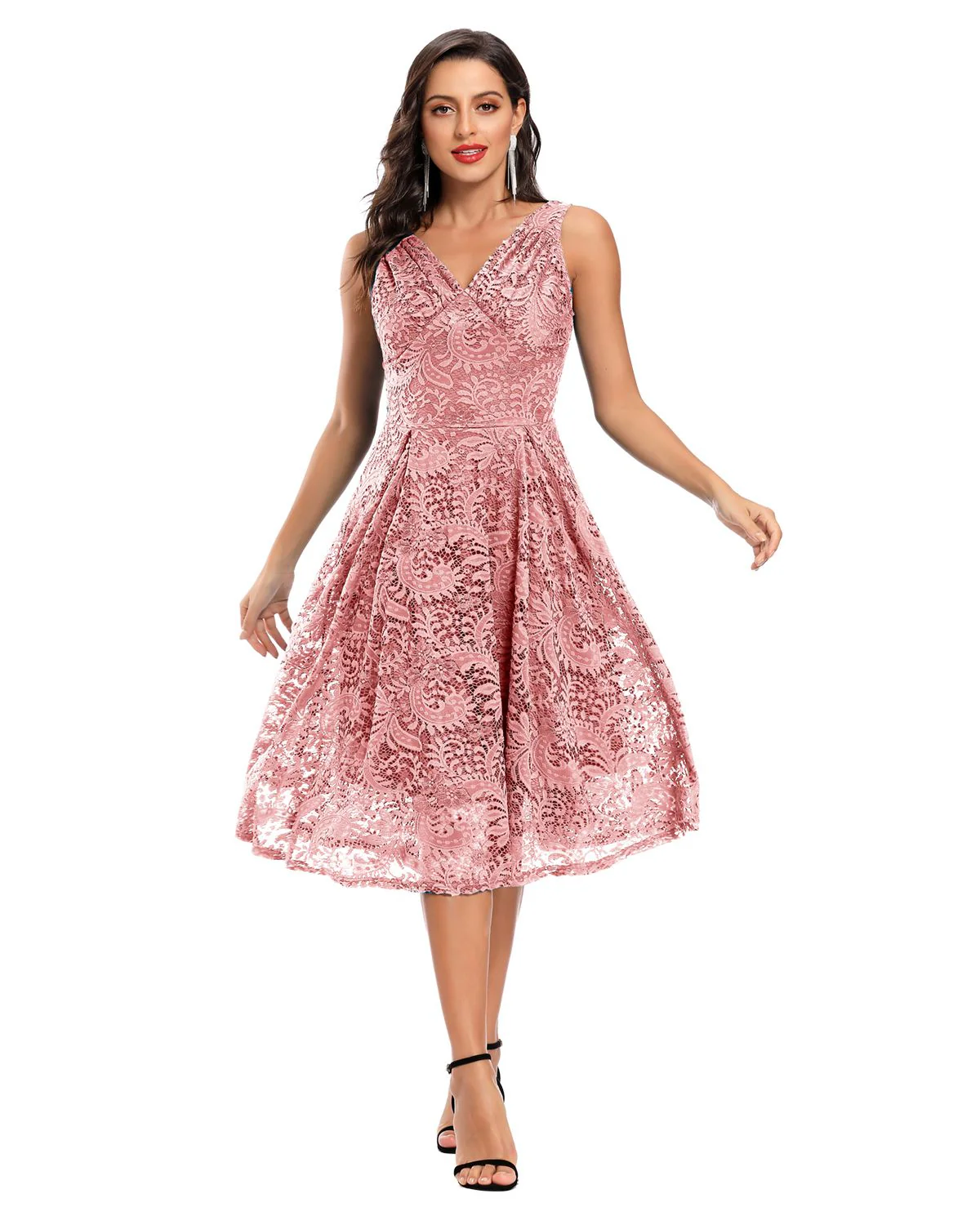 Rosa 1950ER SPITZE BLUMEN SWING KLEID - Image 5