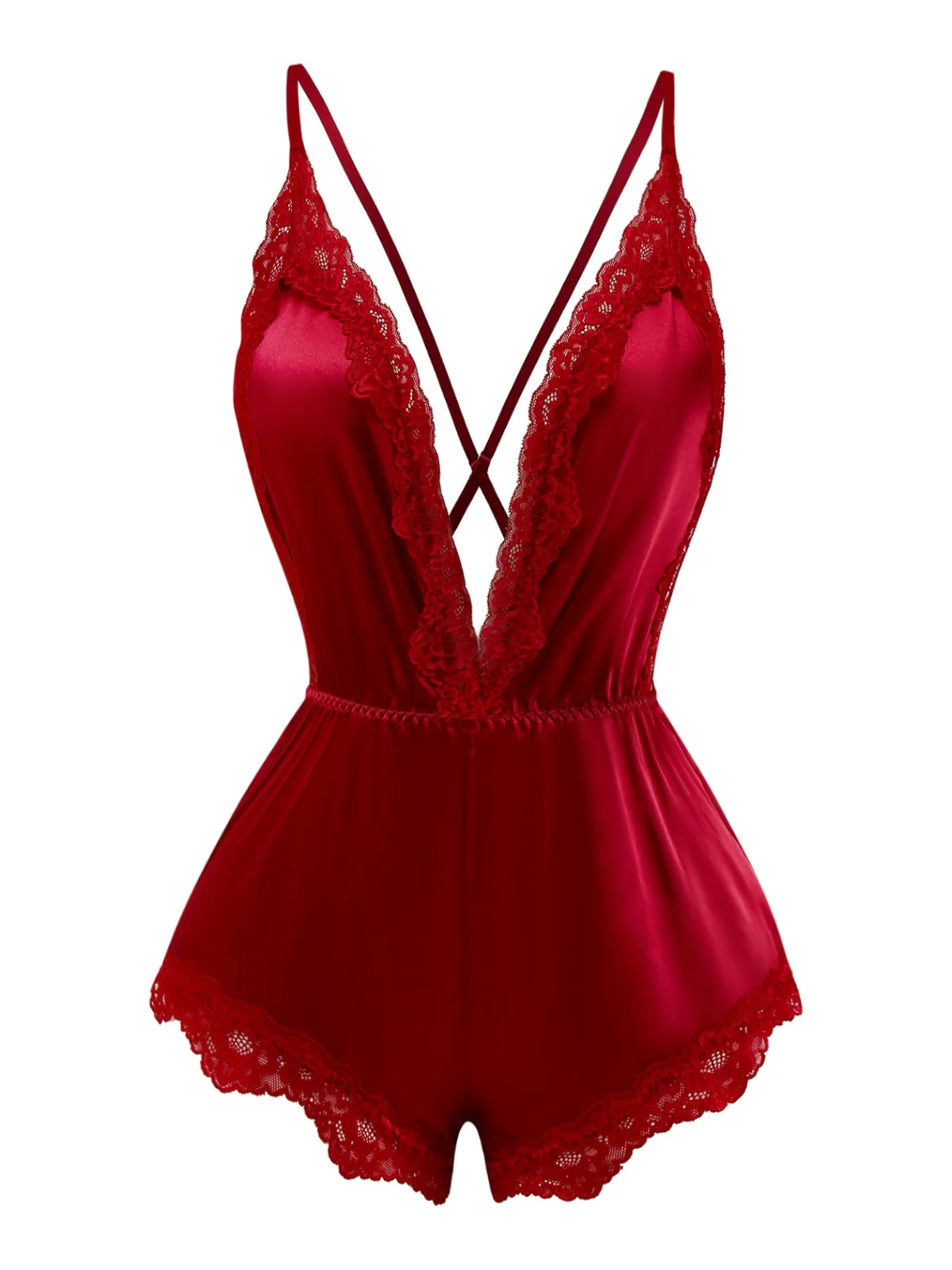 1950er Spitze Satin Tief V Rückenfrei Schlafen Romper