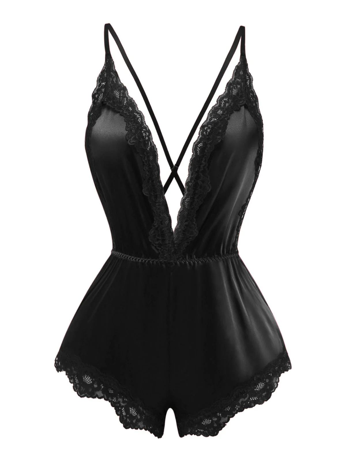 1950er Spitze Satin Tief V Rückenfrei Schlafen Romper - Image 6