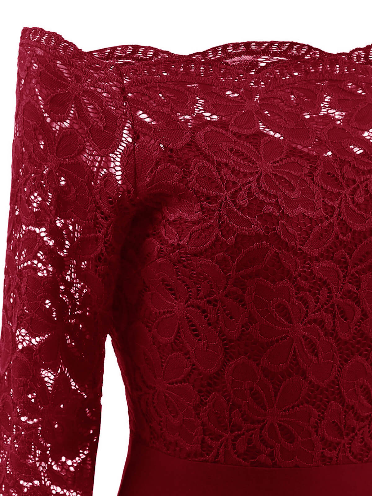 Weinrot 1950ER SPITZE SCHULTERFREIES KLEID - Image 6