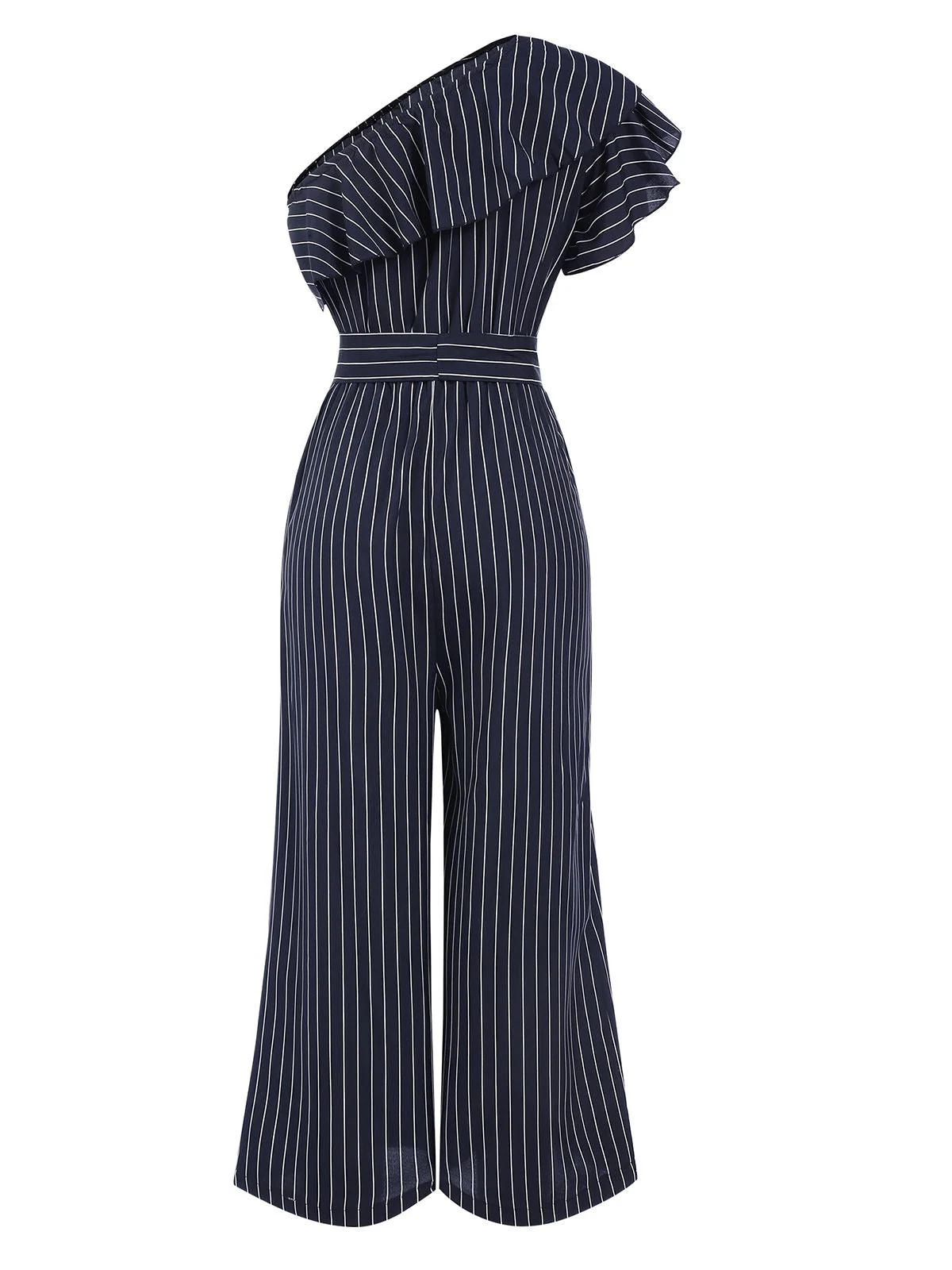1950er Streifen Schräge Schulter Rüsche Jumpsuit - Image 2