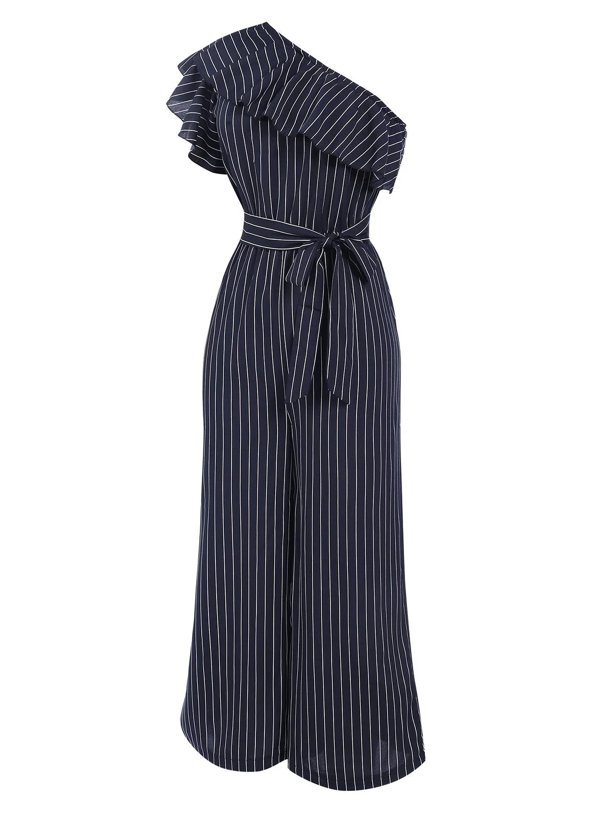 1950er Streifen Schräge Schulter Rüsche Jumpsuit - Image 3