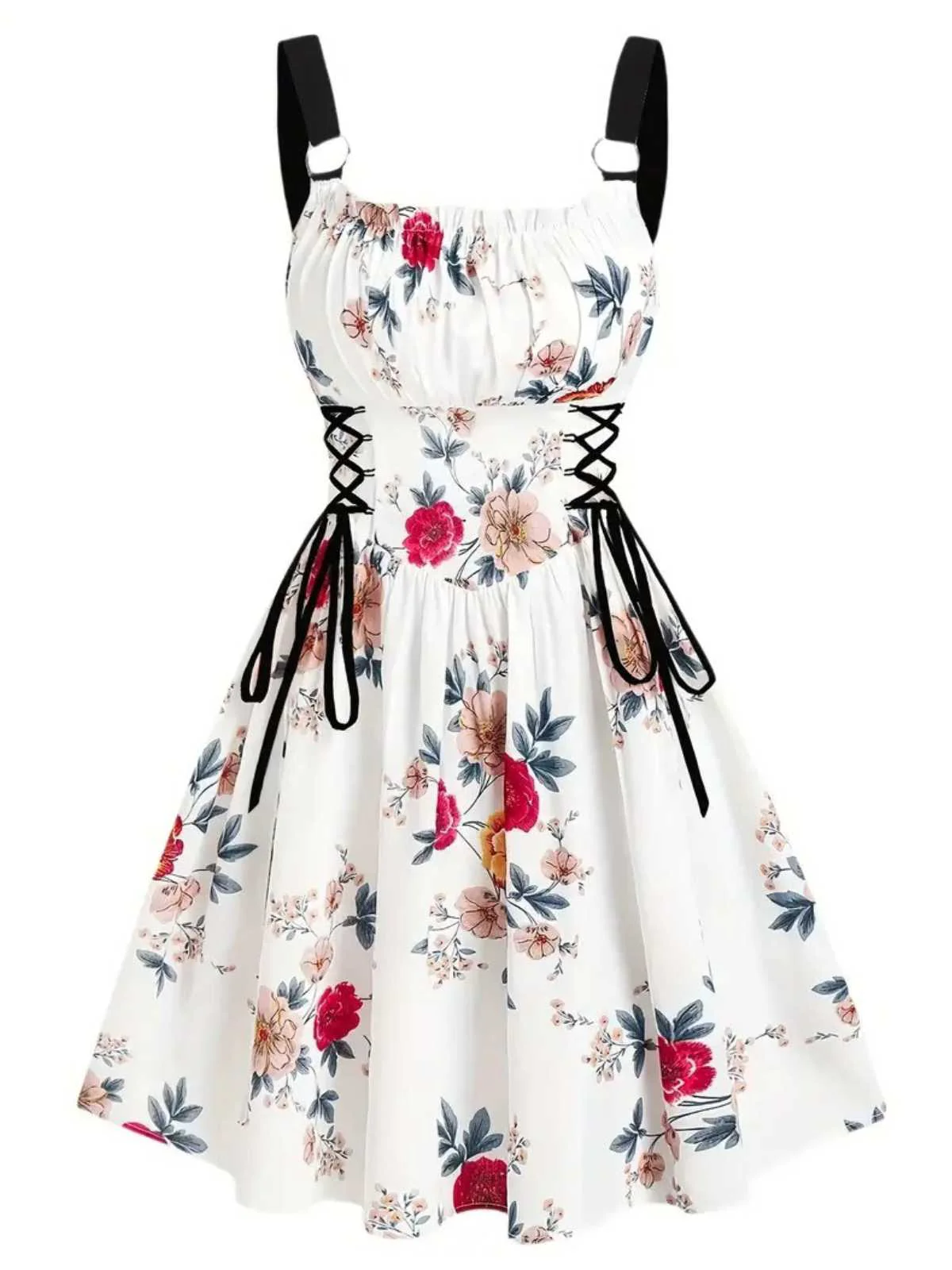 1950er Träger Blumen Schmetterlinge Schnürung Korsett Kleid - Image 10