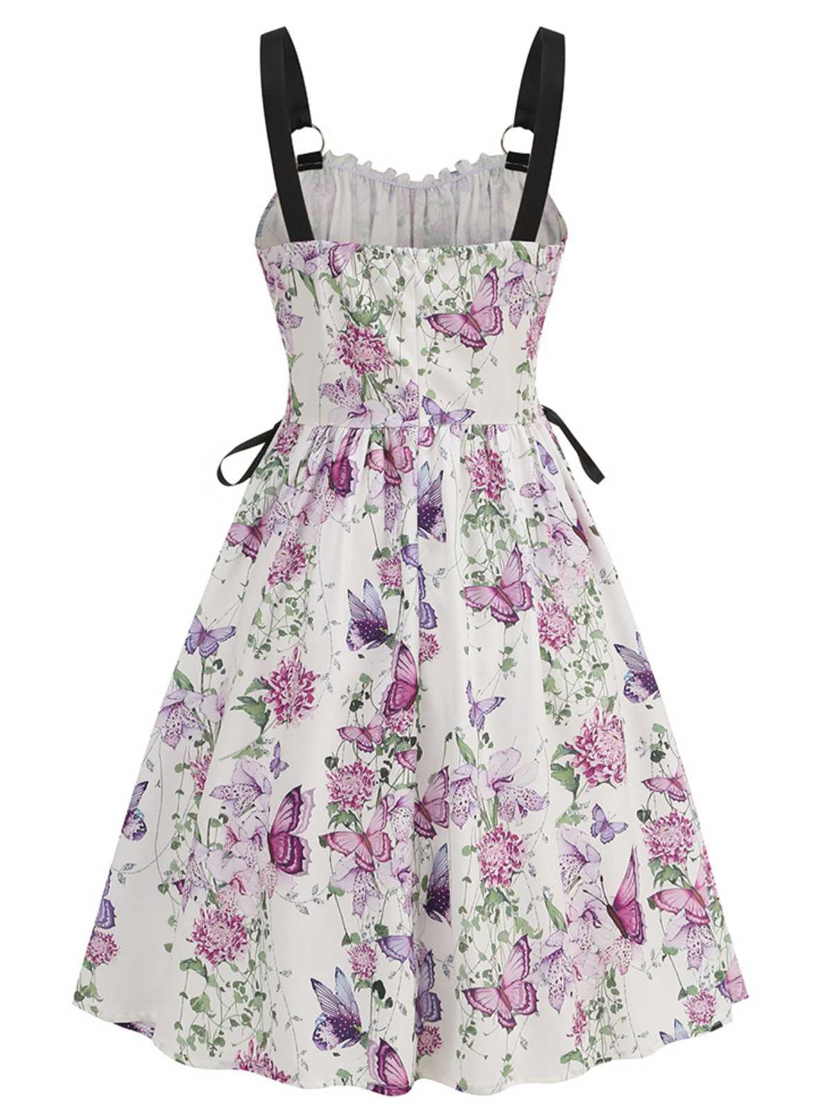 1950er Träger Blumen Schmetterlinge Schnürung Korsett Kleid - Image 3