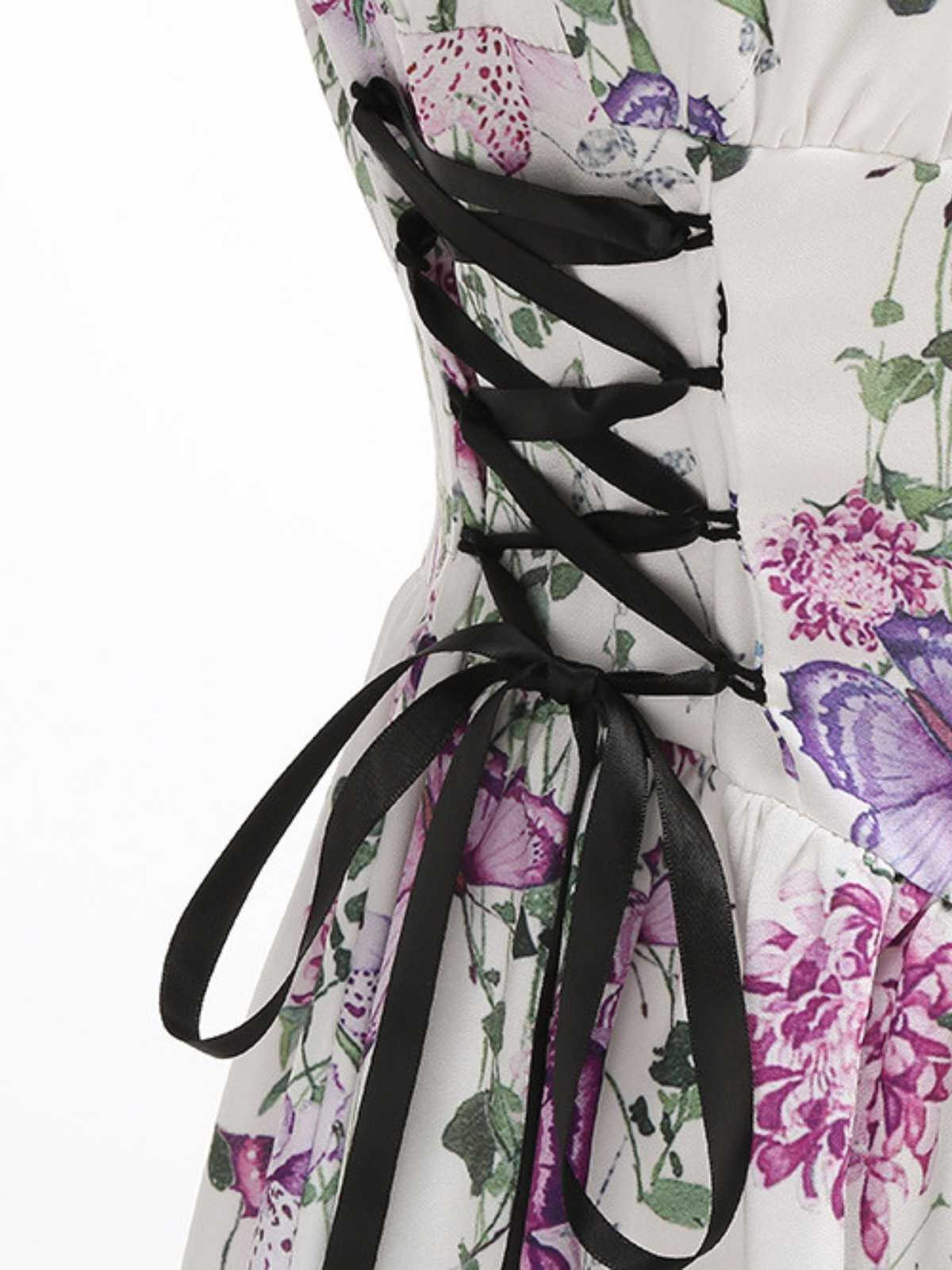 1950er Träger Blumen Schmetterlinge Schnürung Korsett Kleid - Image 4