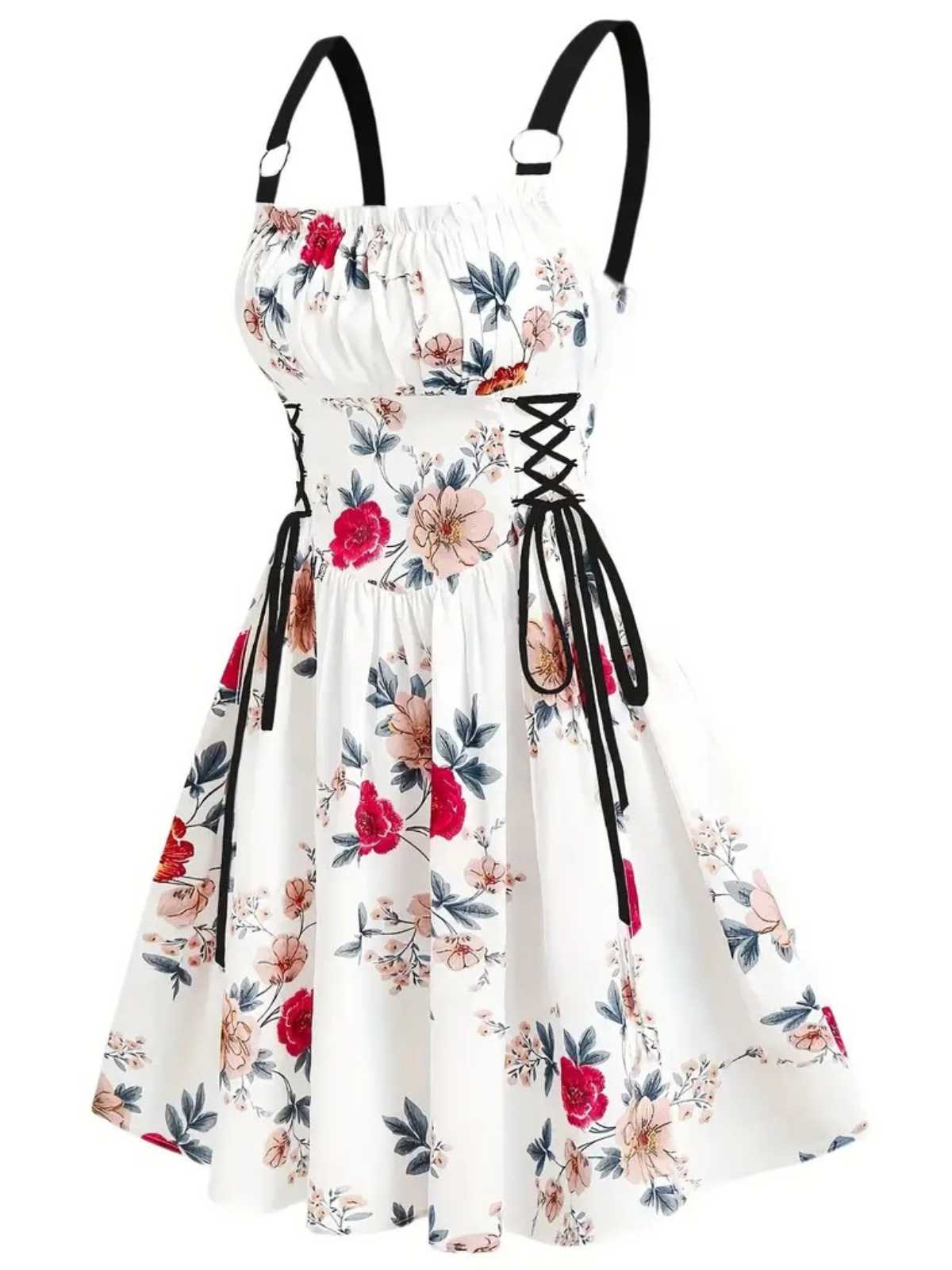 1950er Träger Blumen Schmetterlinge Schnürung Korsett Kleid - Image 6
