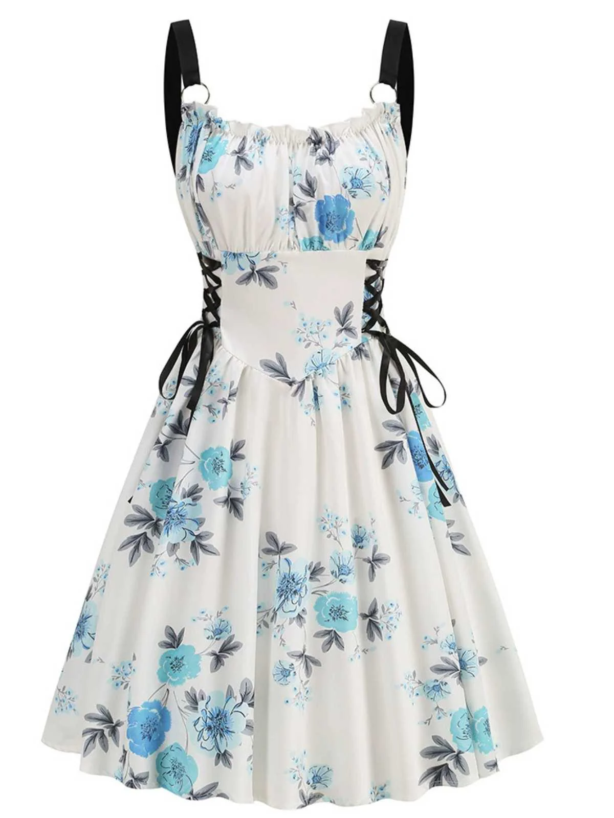 1950er Träger Blumen Schmetterlinge Schnürung Korsett Kleid - Image 7
