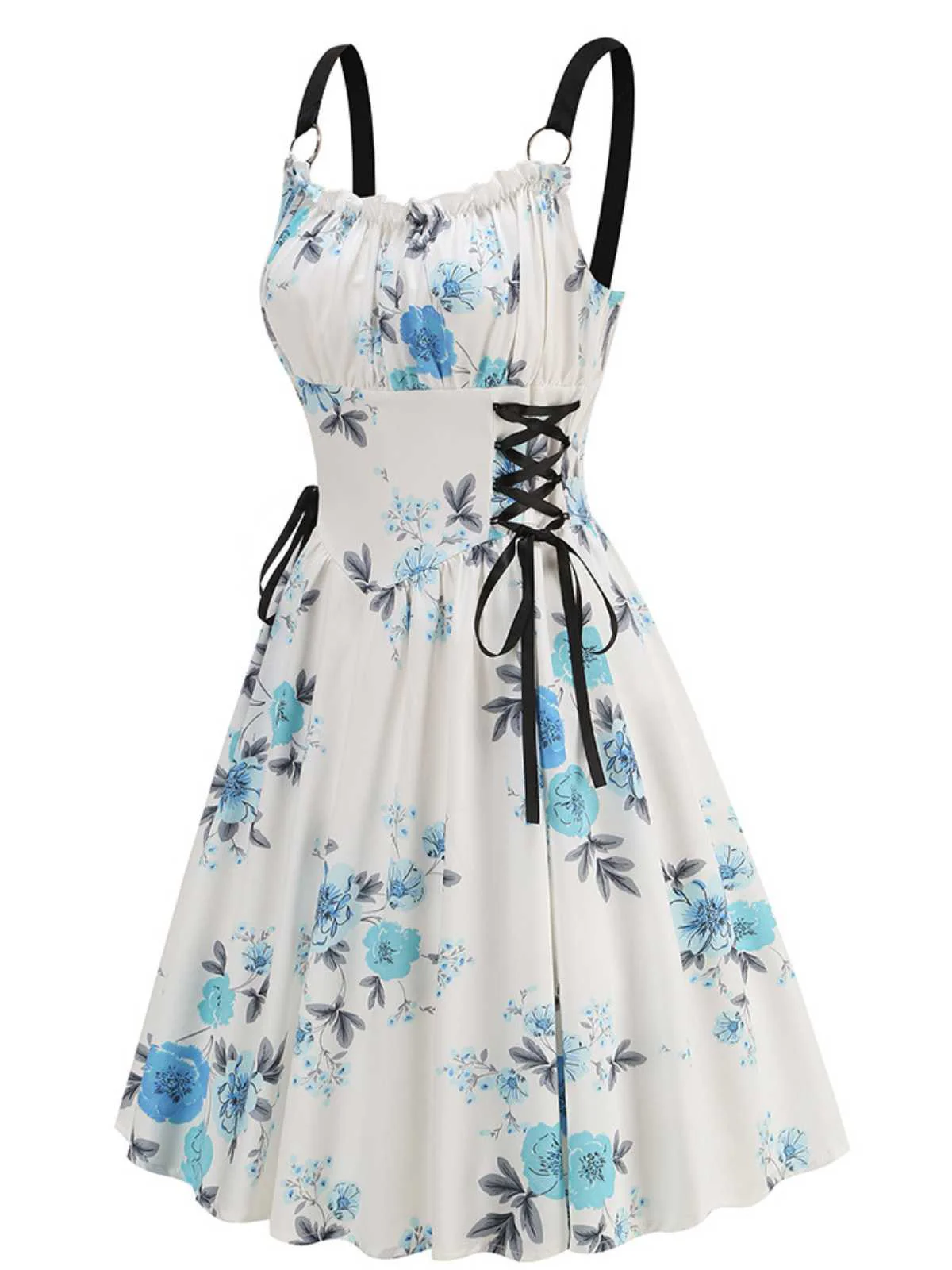 1950er Träger Blumen Schmetterlinge Schnürung Korsett Kleid - Image 8