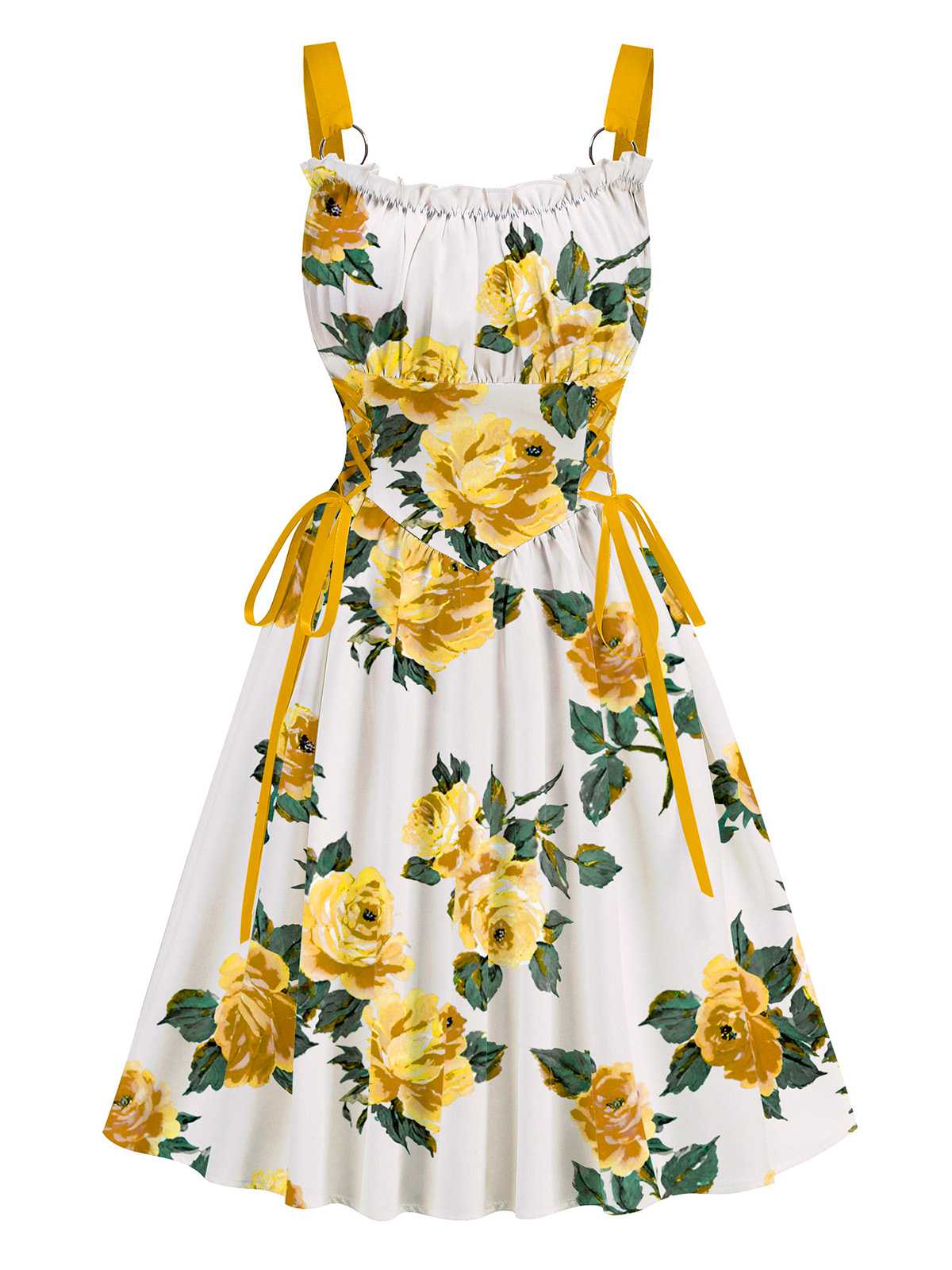 1950er Träger Blumen Schnürung Korsett Kleid - Image 10