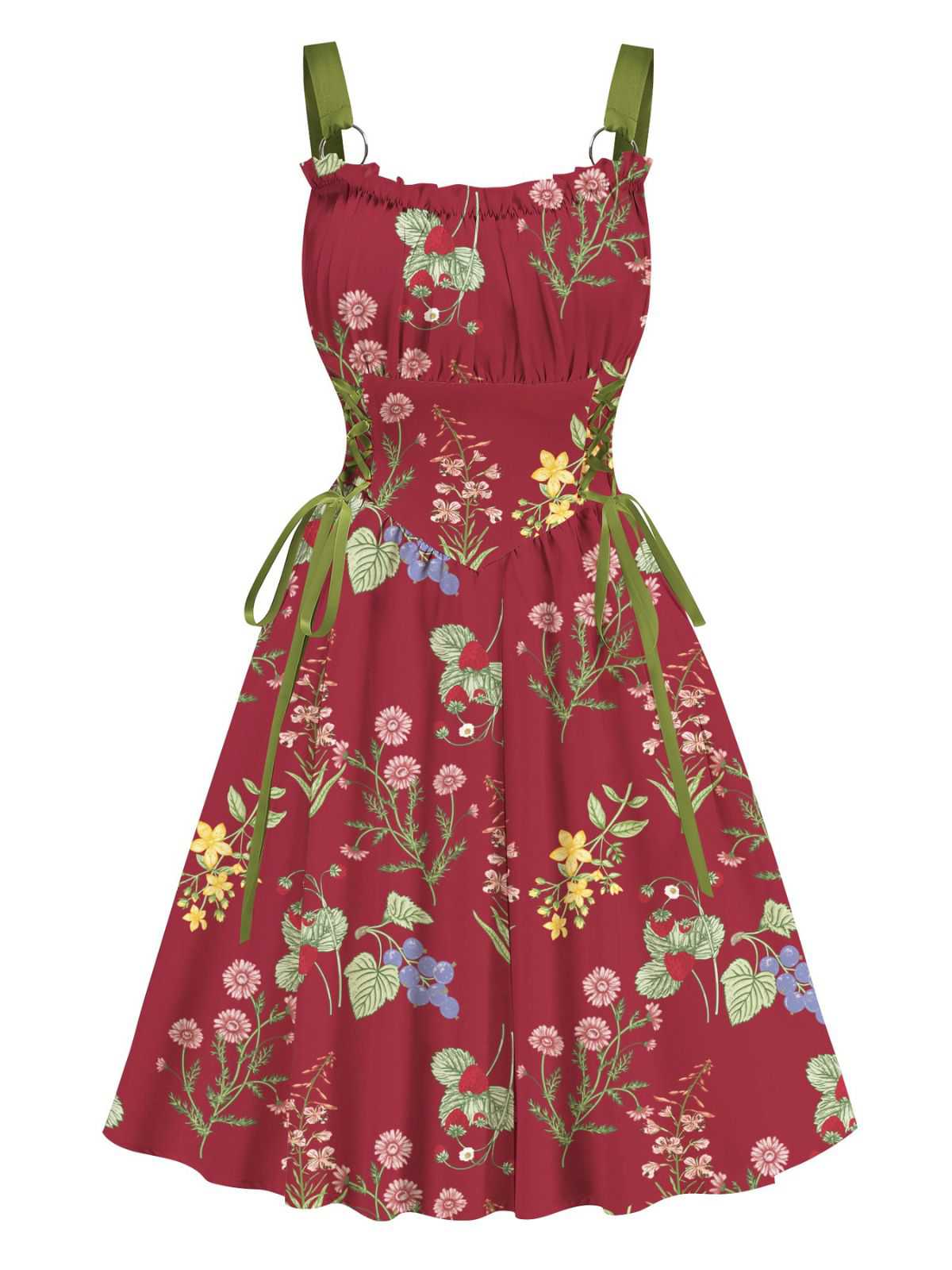 1950er Träger Blumen Schnürung Korsett Kleid - Image 12