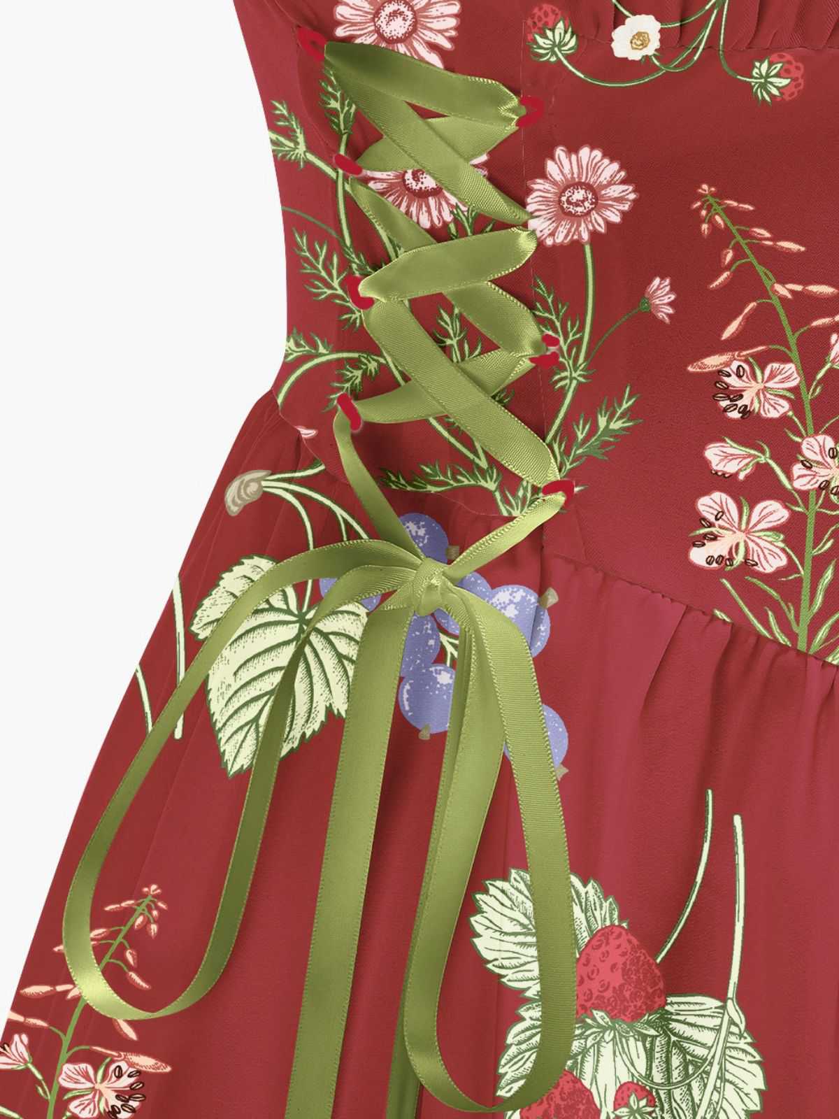 1950er Träger Blumen Schnürung Korsett Kleid - Image 15
