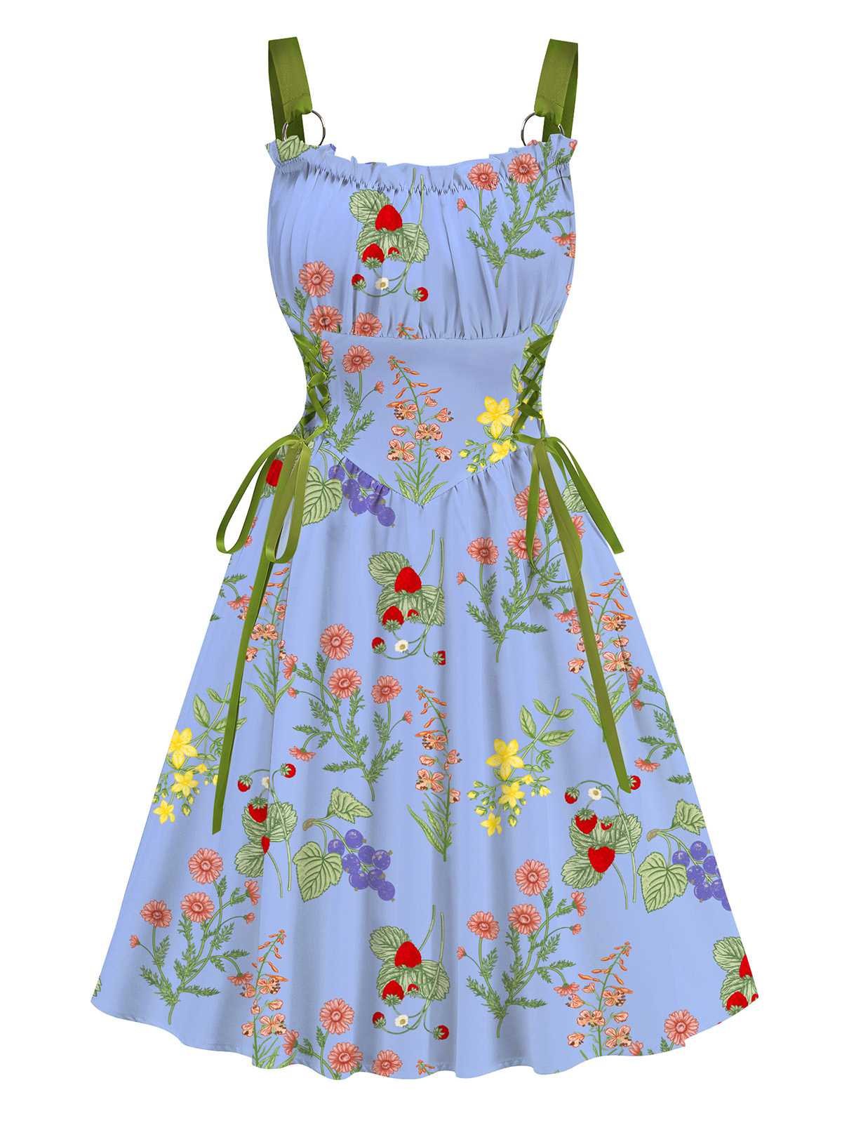 1950er Träger Blumen Schnürung Korsett Kleid - Image 6