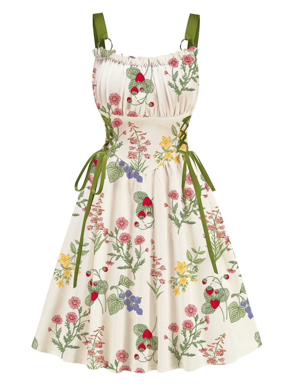 1950er Träger Blumen Schnürung Korsett Kleid - Image 8
