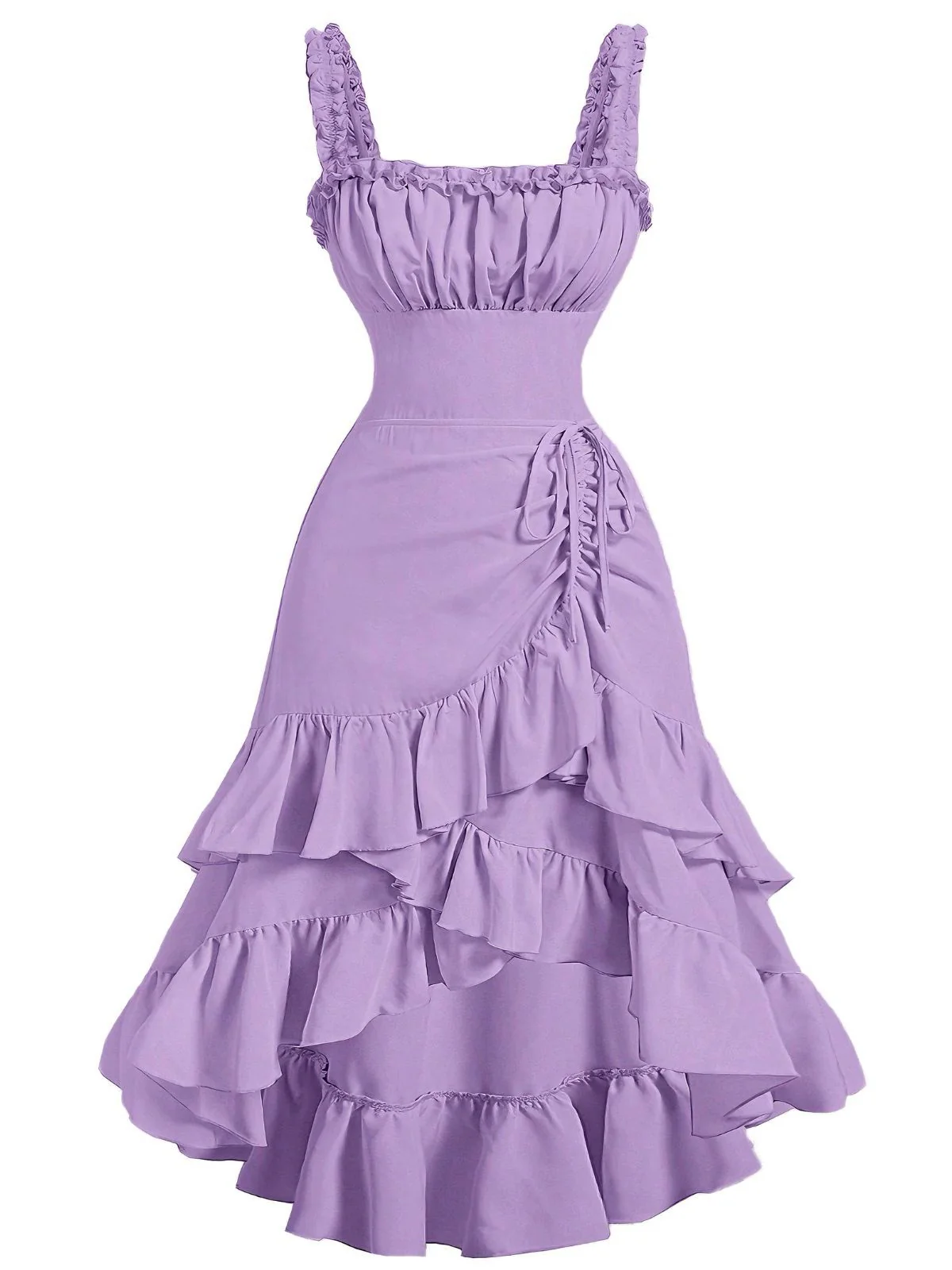 1950er Träger Gerafft Gestuft Rüschen Saum Kleid - Image 2