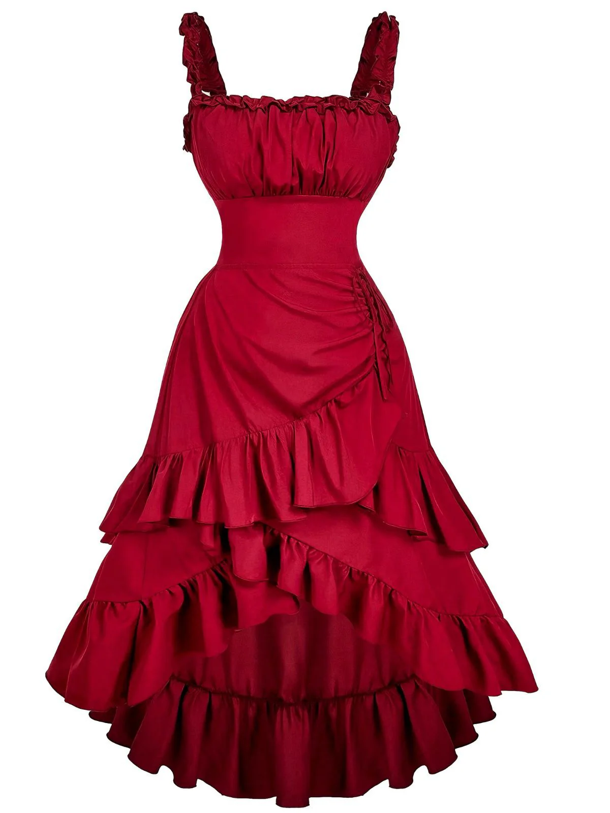 1950er Träger Gerafft Gestuft Rüschen Saum Kleid - Image 6
