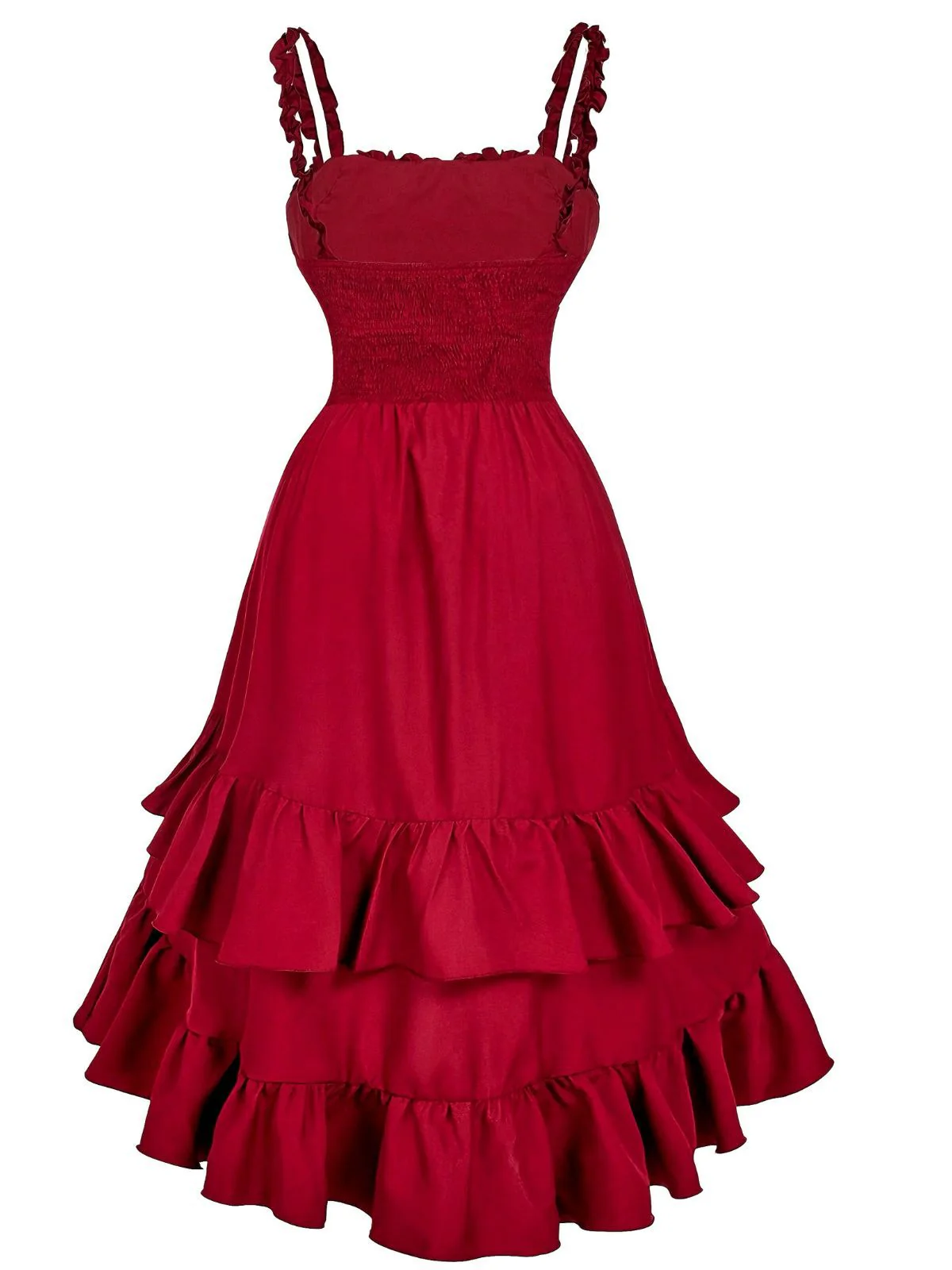 1950er Träger Gerafft Gestuft Rüschen Saum Kleid - Image 7
