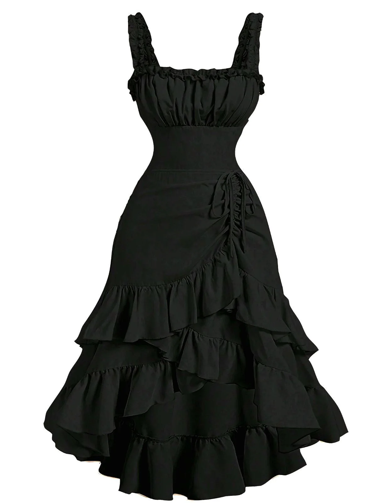 1950er Träger Gerafft Gestuft Rüschen Saum Kleid - Image 9