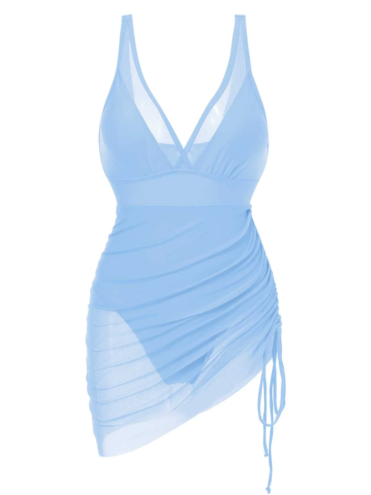 1950er Träger Sheer Netz Solide Badeanzug - Image 3