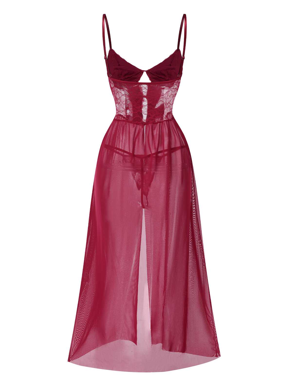 1950er Träger Sheer Spitze Satin Bogen Nachthemd - Image 3