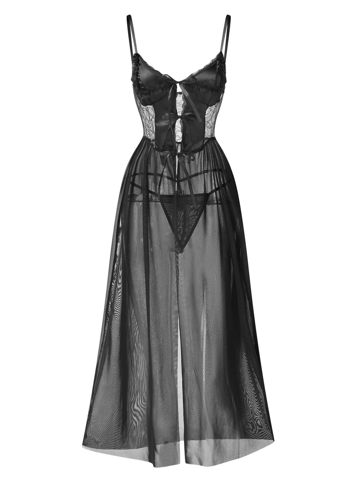 1950er Träger Sheer Spitze Satin Bogen Nachthemd - Image 6