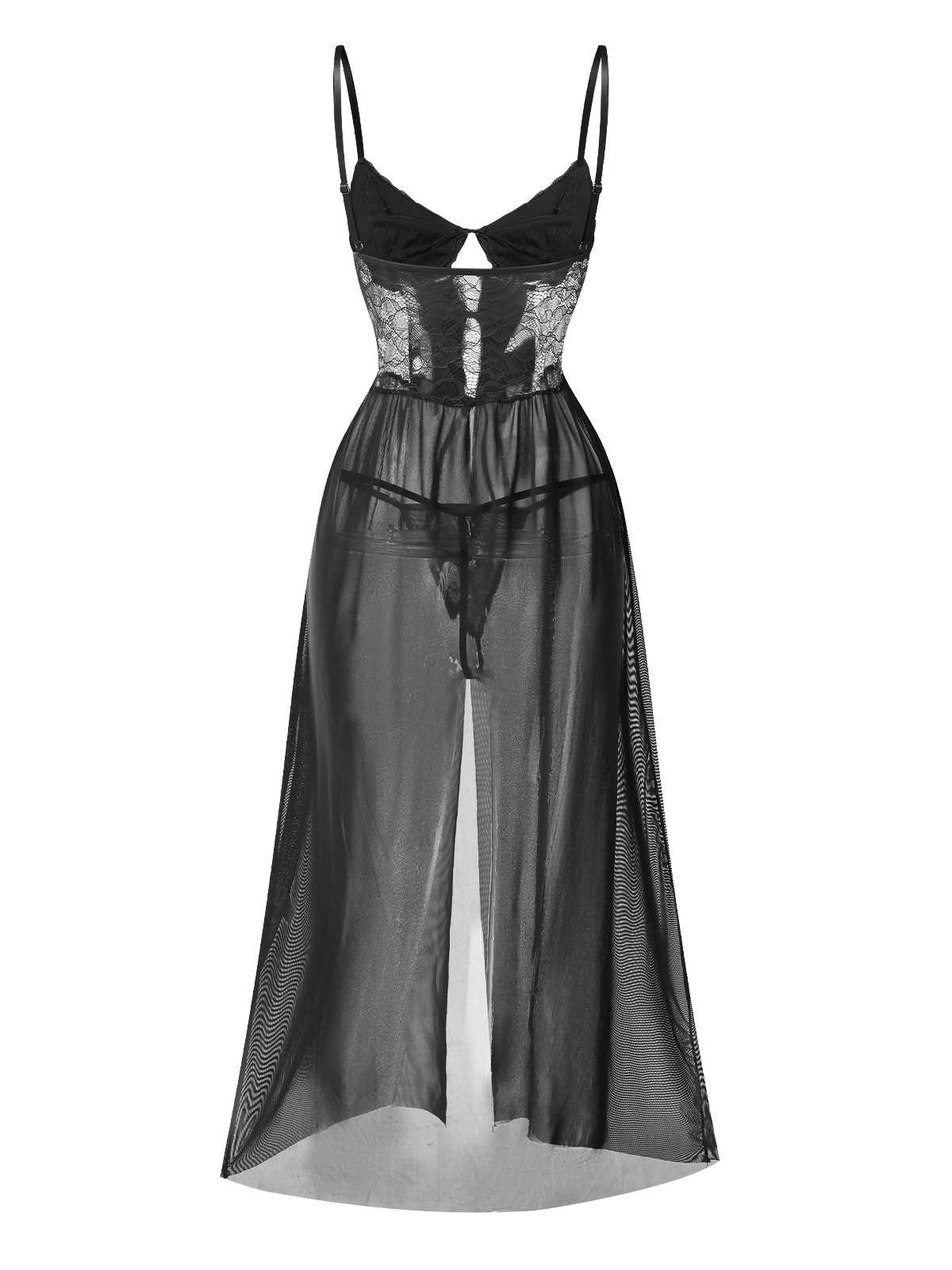 1950er Träger Sheer Spitze Satin Bogen Nachthemd - Image 7