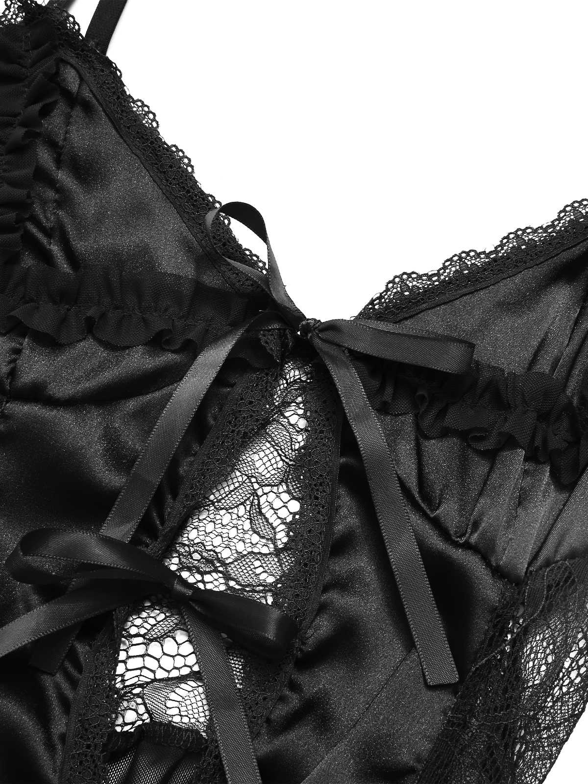 1950er Träger Sheer Spitze Satin Bogen Nachthemd - Image 8