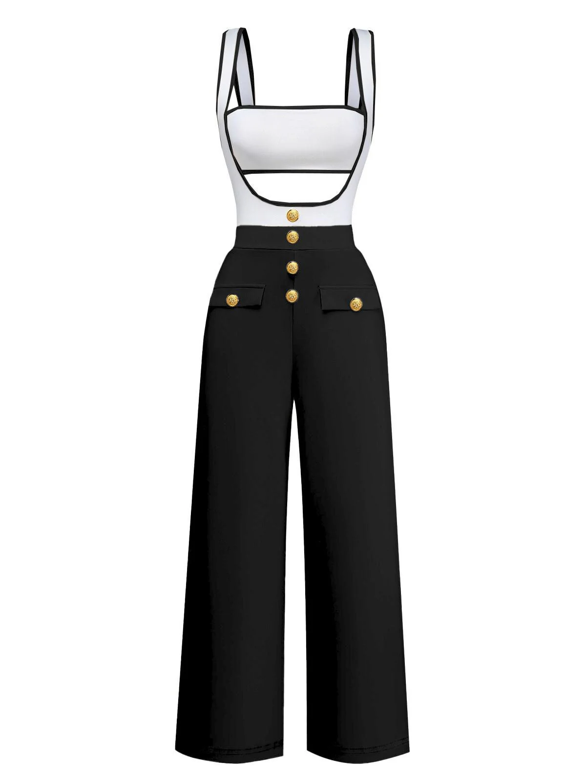 1950er Trägerlos Cut-Out Patchwork Jumpsuit Set - Image 2