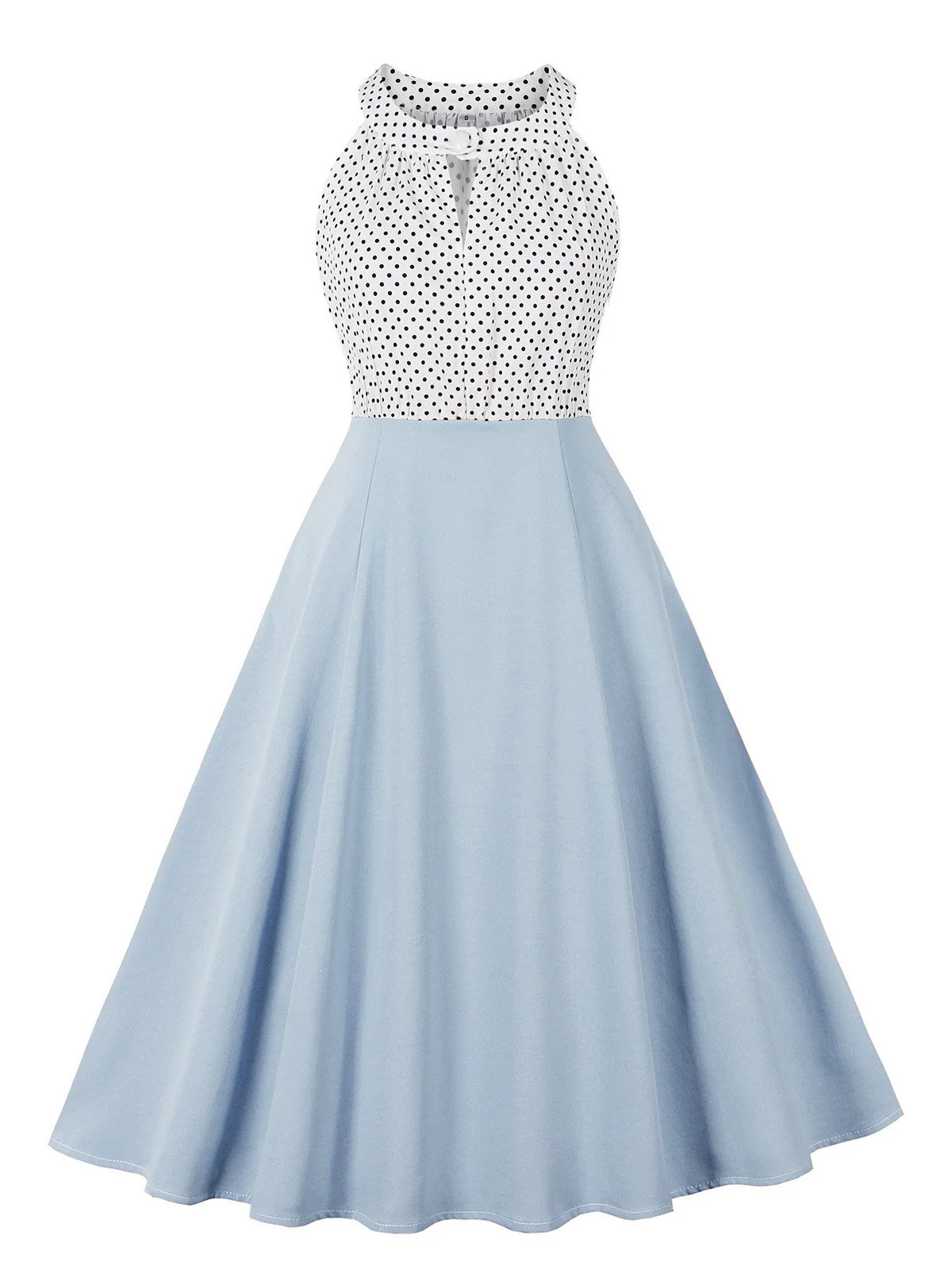 1950er Tupfen Patchwork Halter Rundhals Kleid - Image 5
