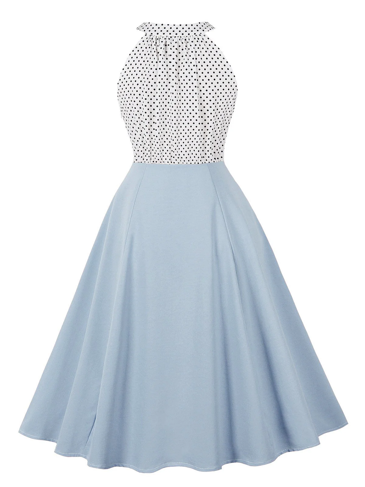 1950er Tupfen Patchwork Halter Rundhals Kleid - Image 6