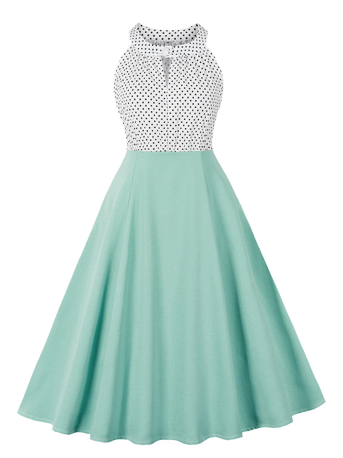 1950er Tupfen Patchwork Halter Rundhals Kleid - Image 7