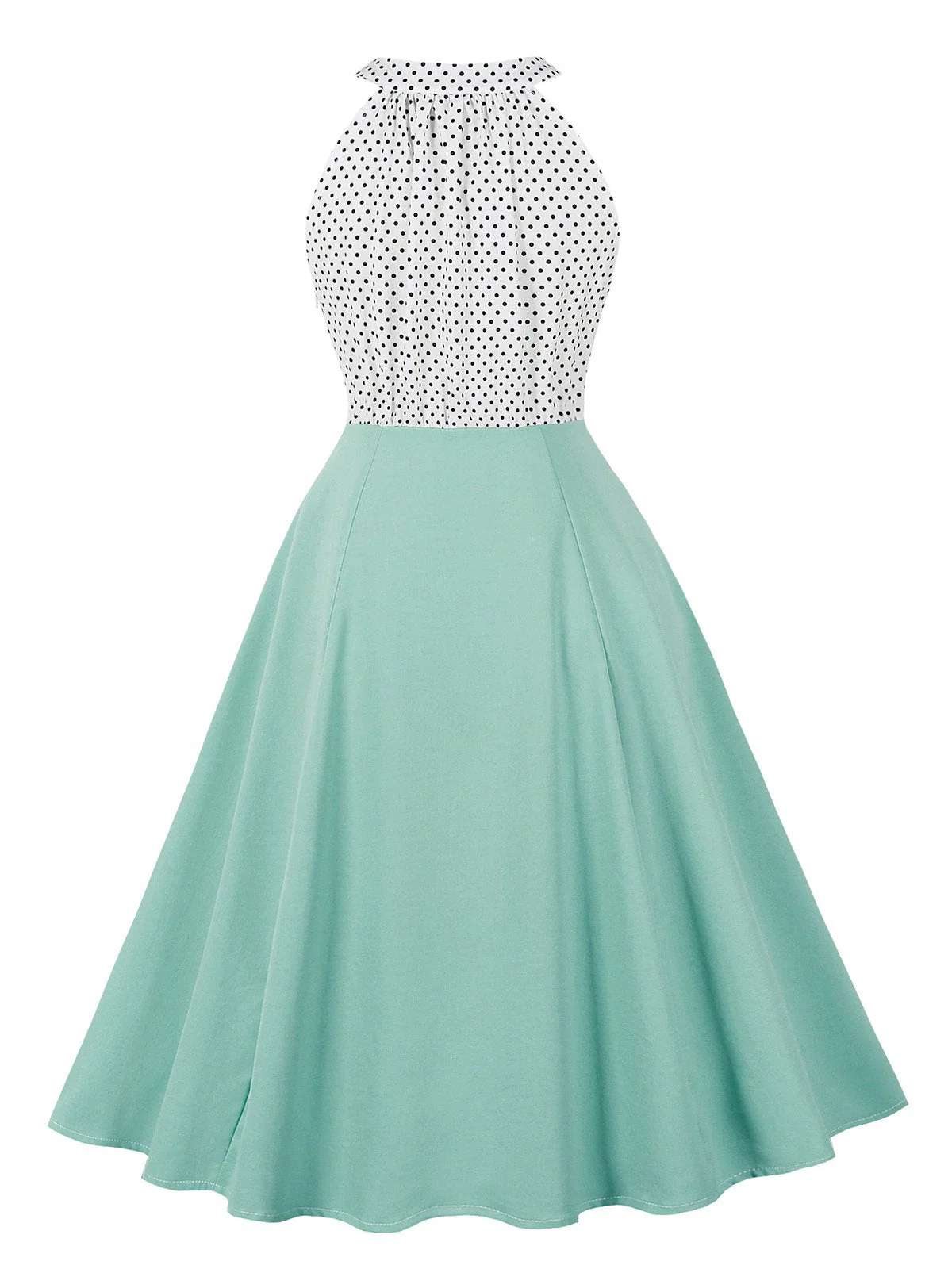 1950er Tupfen Patchwork Halter Rundhals Kleid - Image 8