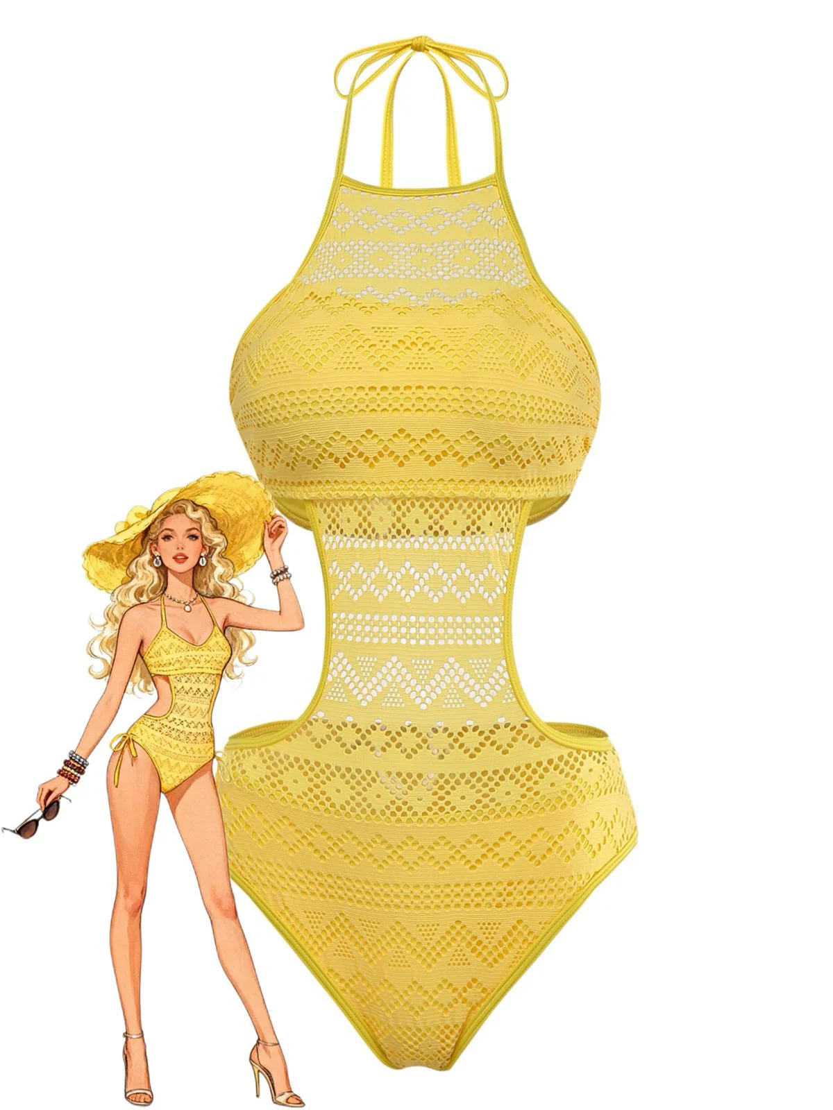 1950er Uni Halter Cut-Out Einteiliger Badeanzug - Image 6