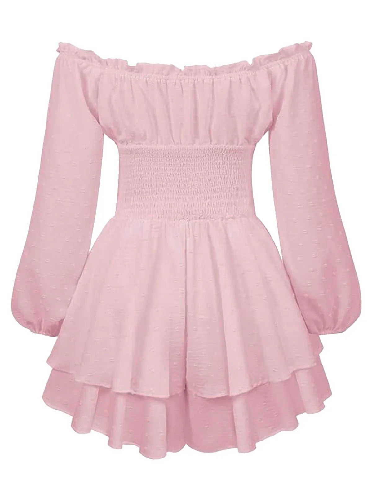 1950er Uni Schulterfrei Langarm Gesmoked Mini Kleid - Image 2