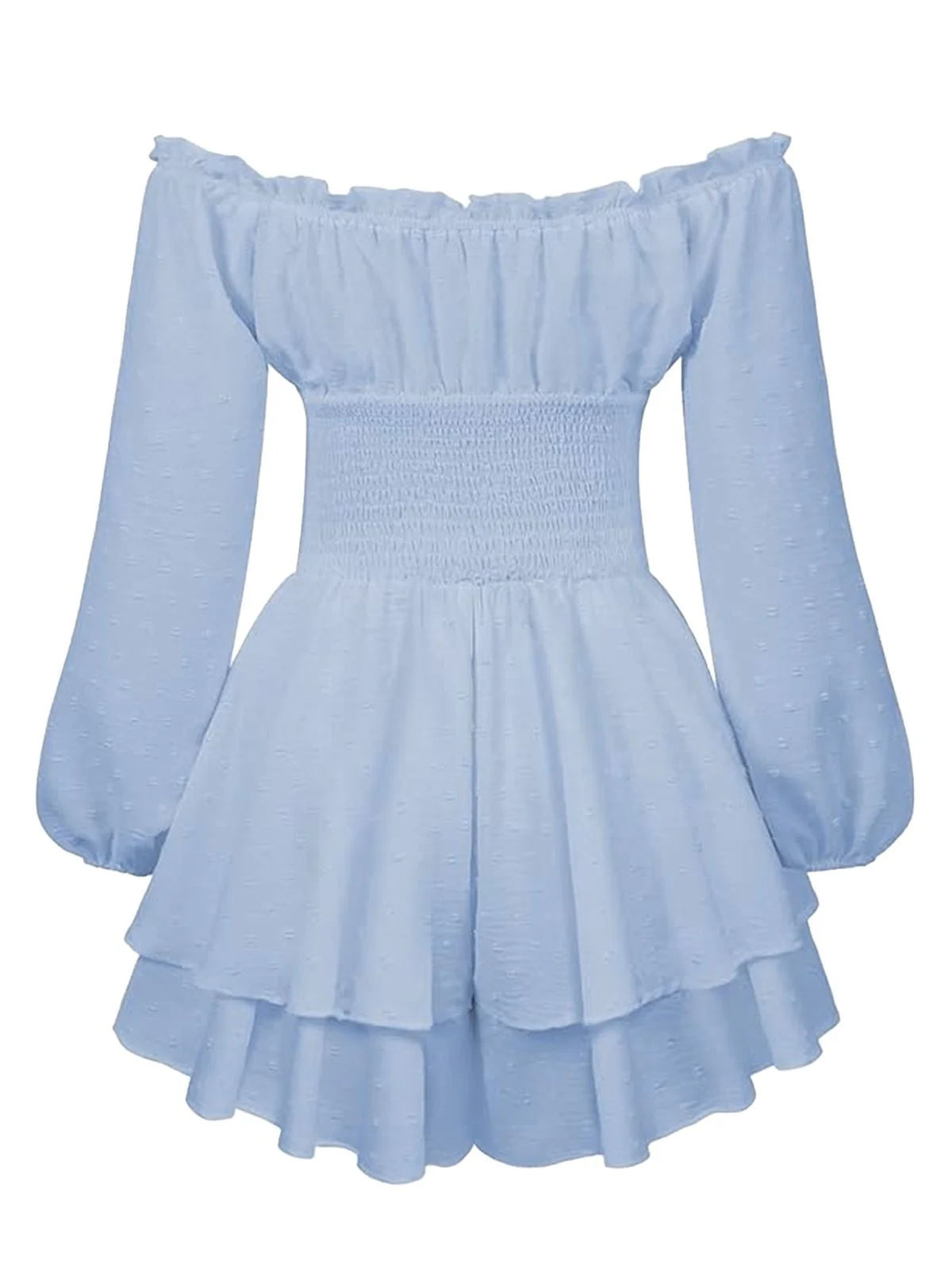1950er Uni Schulterfrei Langarm Gesmoked Mini Kleid - Image 4