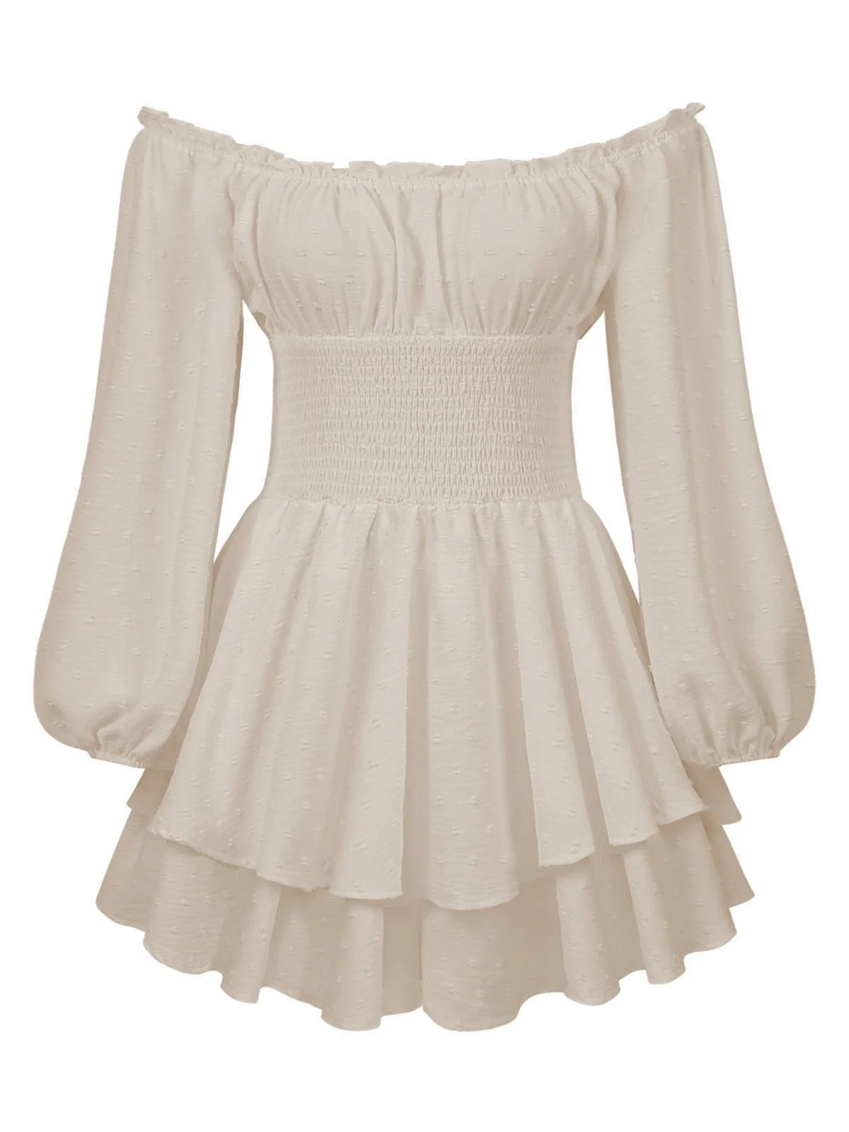 1950er Uni Schulterfrei Langarm Gesmoked Mini Kleid - Image 5