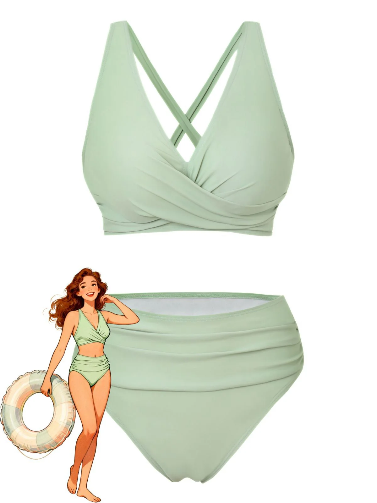 1950er Uni Wickel Überkreuzt Hohe Taille Bikini Set