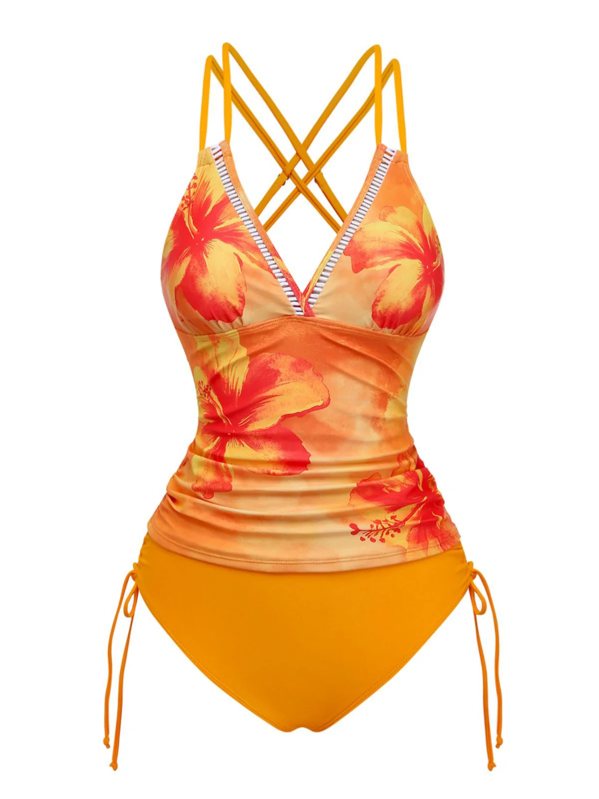 1950er V-Ausschnitt Blumen Patchwork Tankini Set - Image 6