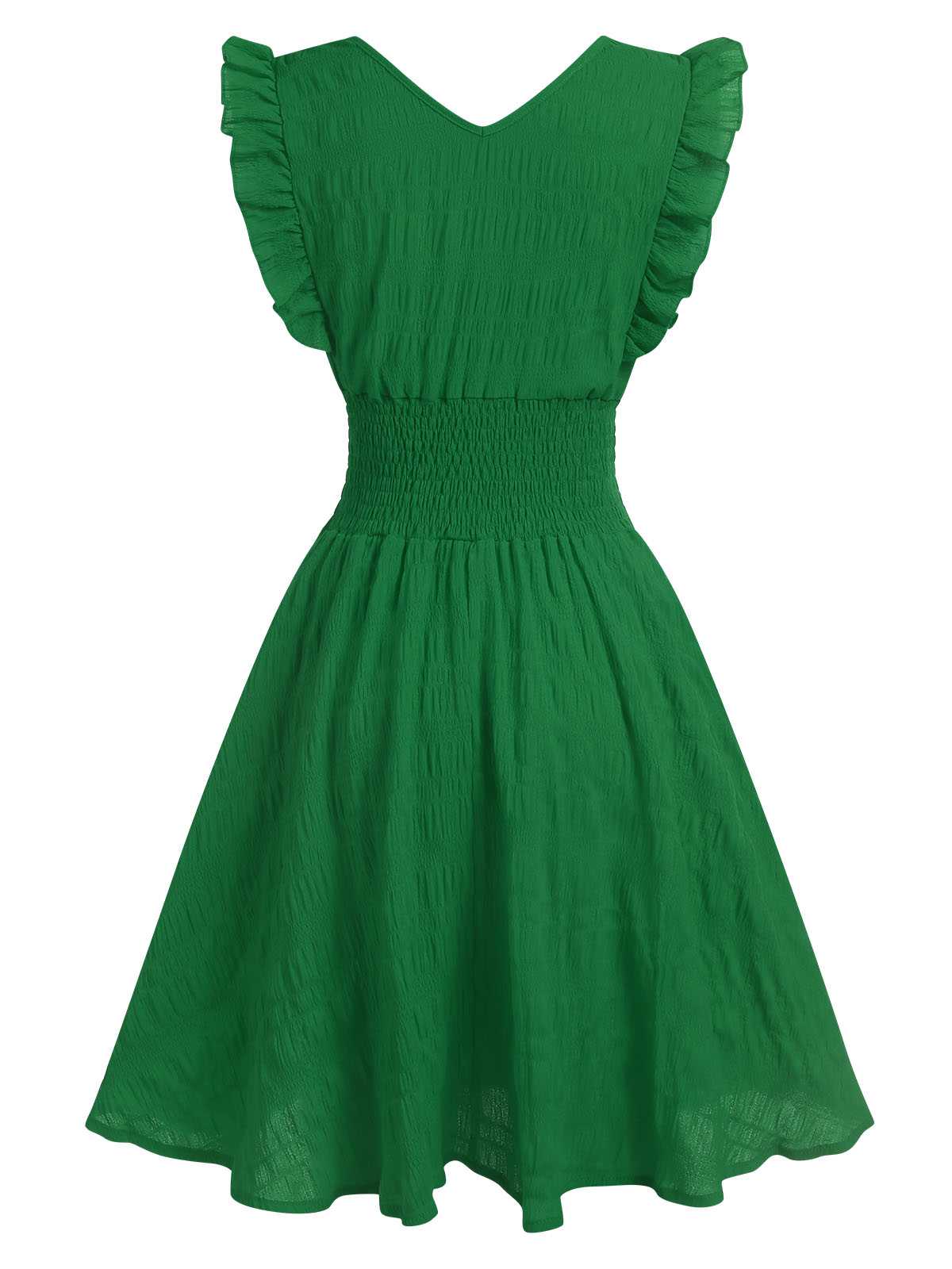 1950er V-Ausschnitt Gesmokt Rüsches Ärmellos Kleid - Image 2