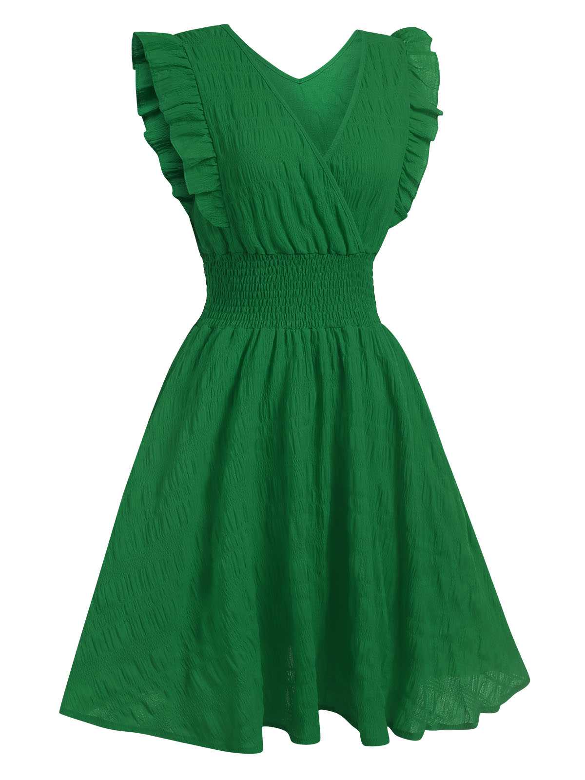 1950er V-Ausschnitt Gesmokt Rüsches Ärmellos Kleid - Image 3