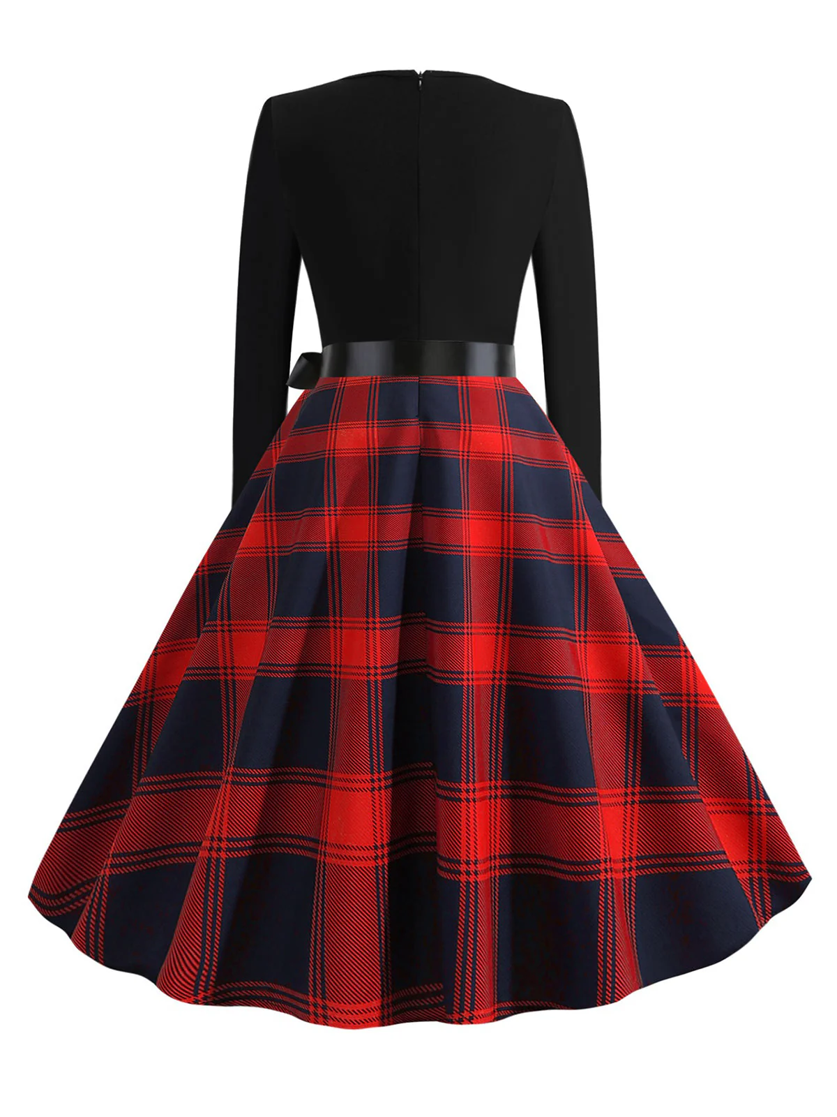 1950er V-Ausschnitt Langärmeliges Plaid Swing Kleid - Image 3