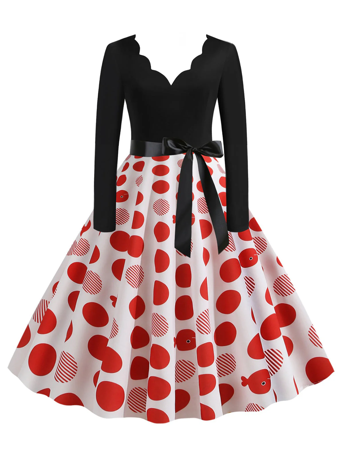 1950er V-Ausschnitt Langärmeliges Plaid Swing Kleid - Image 8