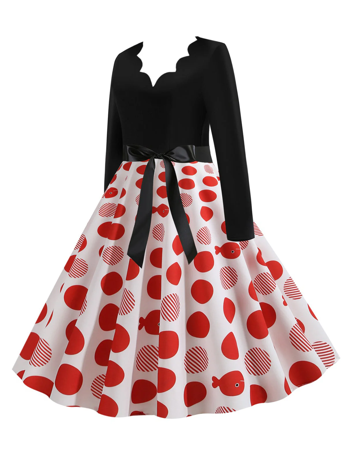 1950er V-Ausschnitt Langärmeliges Plaid Swing Kleid - Image 9