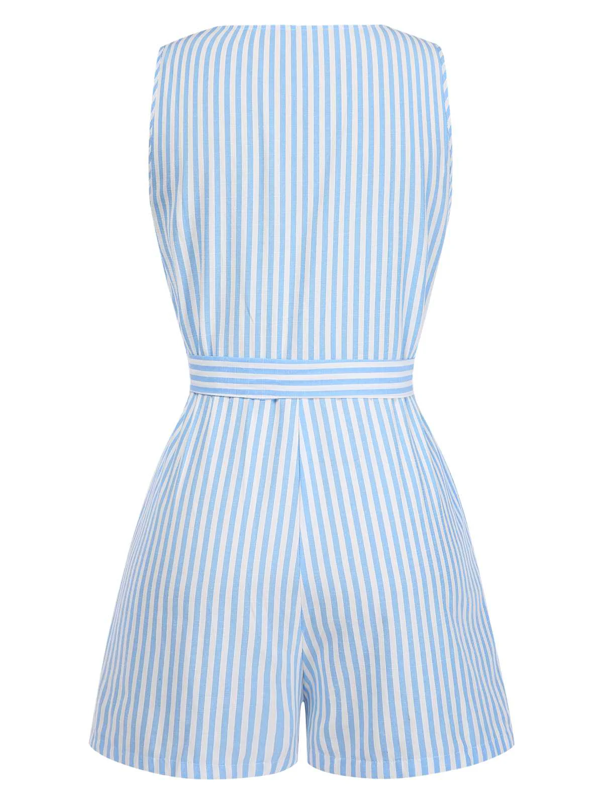 1950er V-Ausschnitt Streifen Ärmellos Gürtel Romper - Image 2