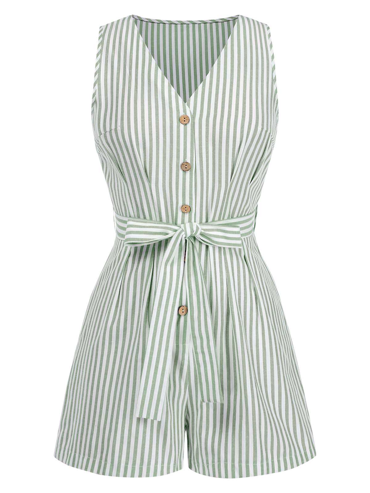 1950er V-Ausschnitt Streifen Ärmellos Gürtel Romper - Image 4